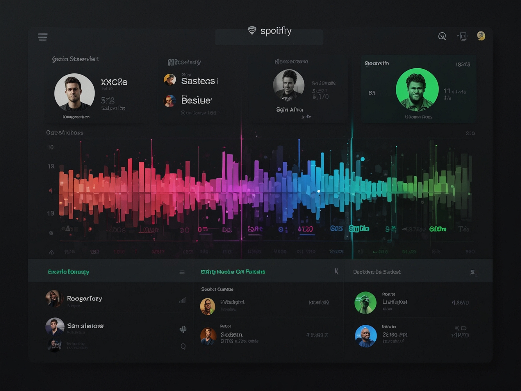 An artistic representation of music notes and sound waves that symbolize the diversity of musical tastes and styles reflected in Spotify Wrapped 2024.