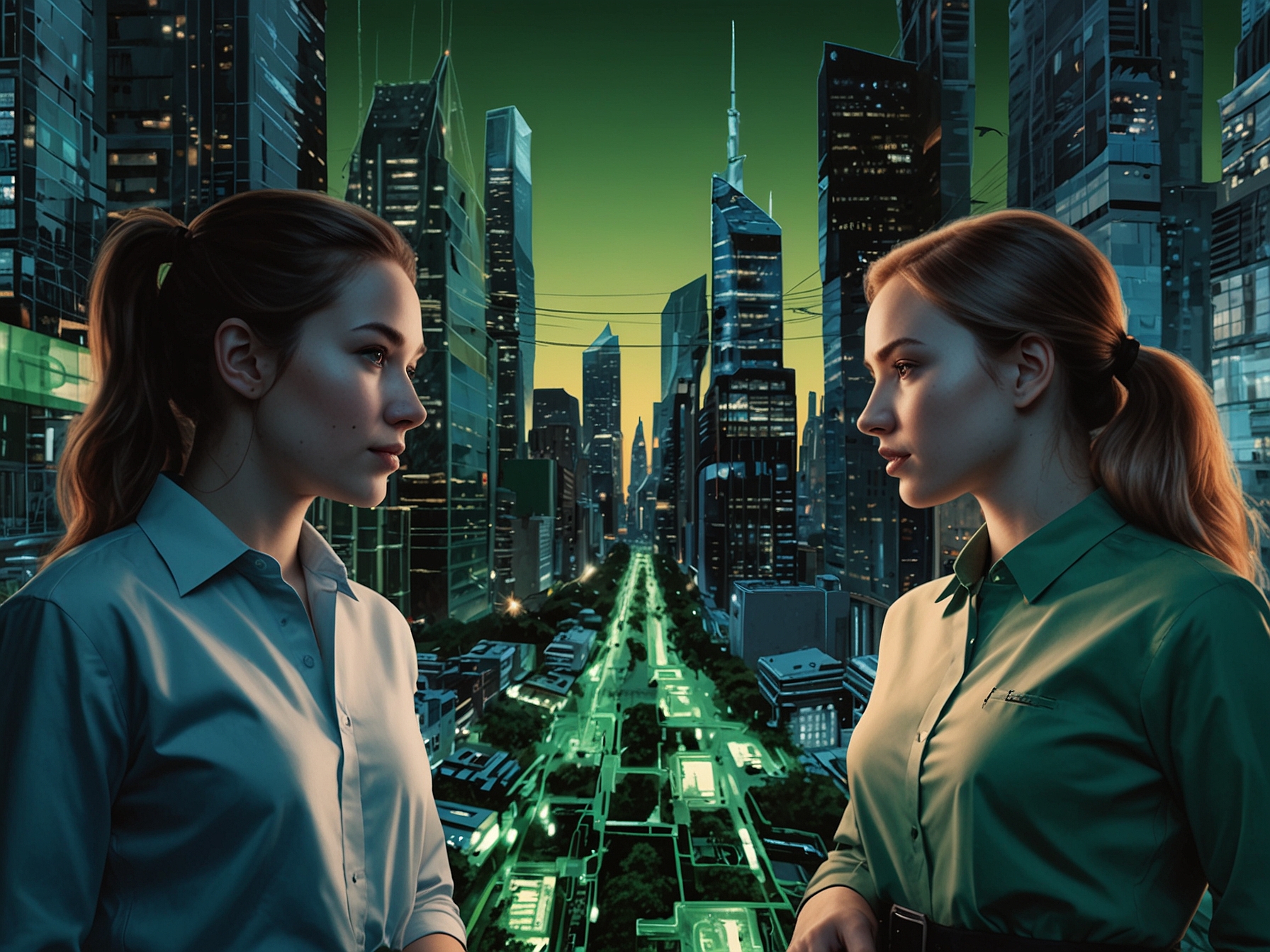 An artistic representation of digital connectivity with social media icons and young influencers like Drew Afualo and Enola Bedard, capturing the essence of modern communication.