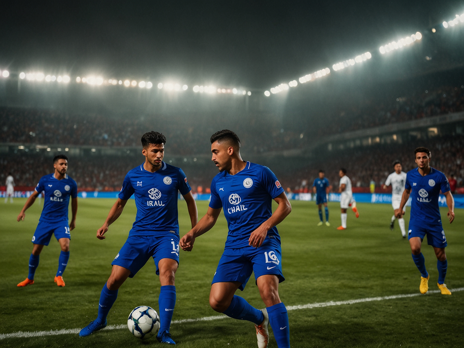 A close-up of Al Hilal star Sergej Milinkovic-Savic celebrating a goal, emphasizing his impact on the game and the excitement surrounding his performance as fans cheer in the stands.