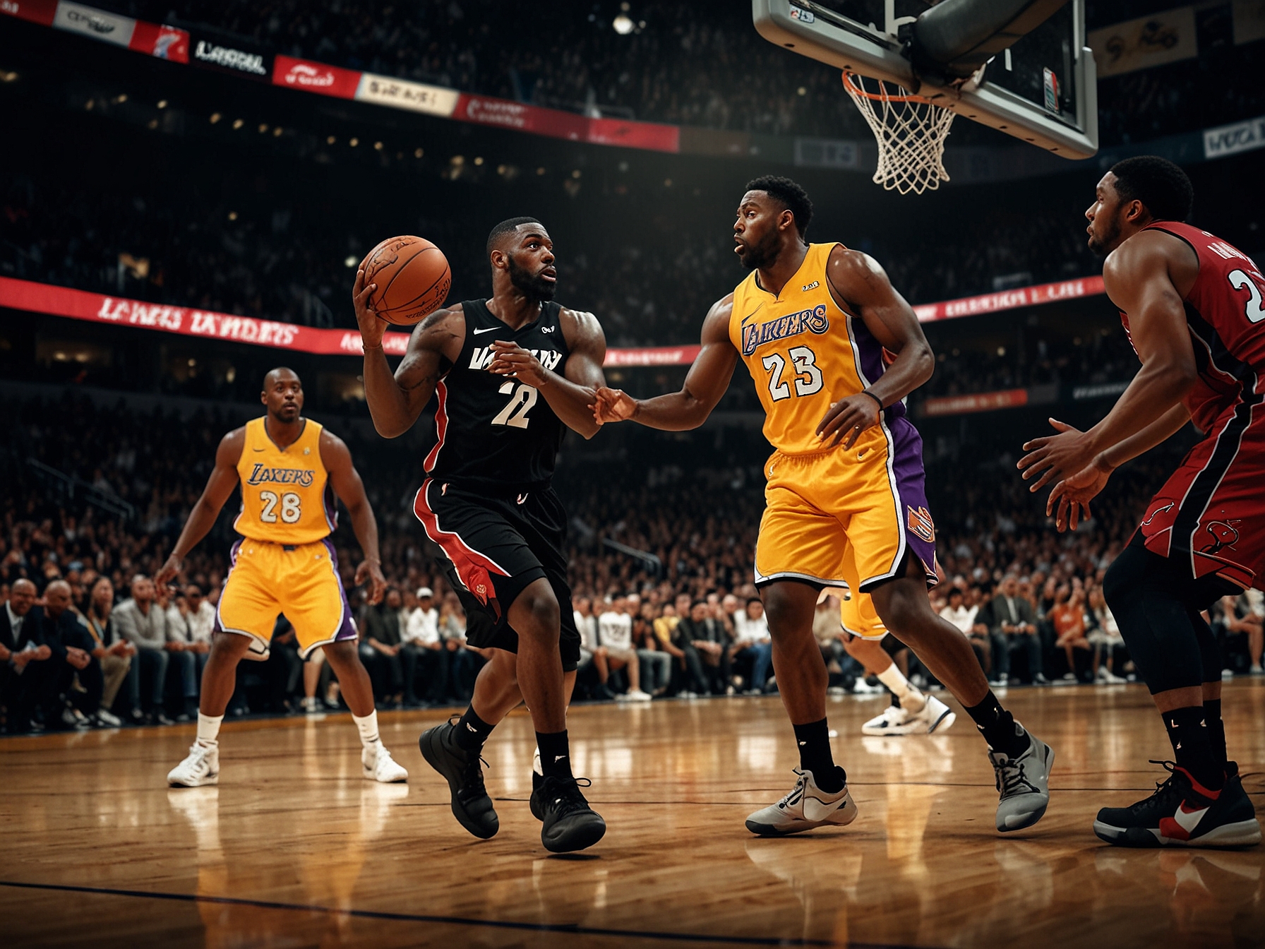 A split image featuring LeBron James in Lakers gear and Jimmy Butler in Heat colors, symbolizing the rivalry and player spotlight of the upcoming game.