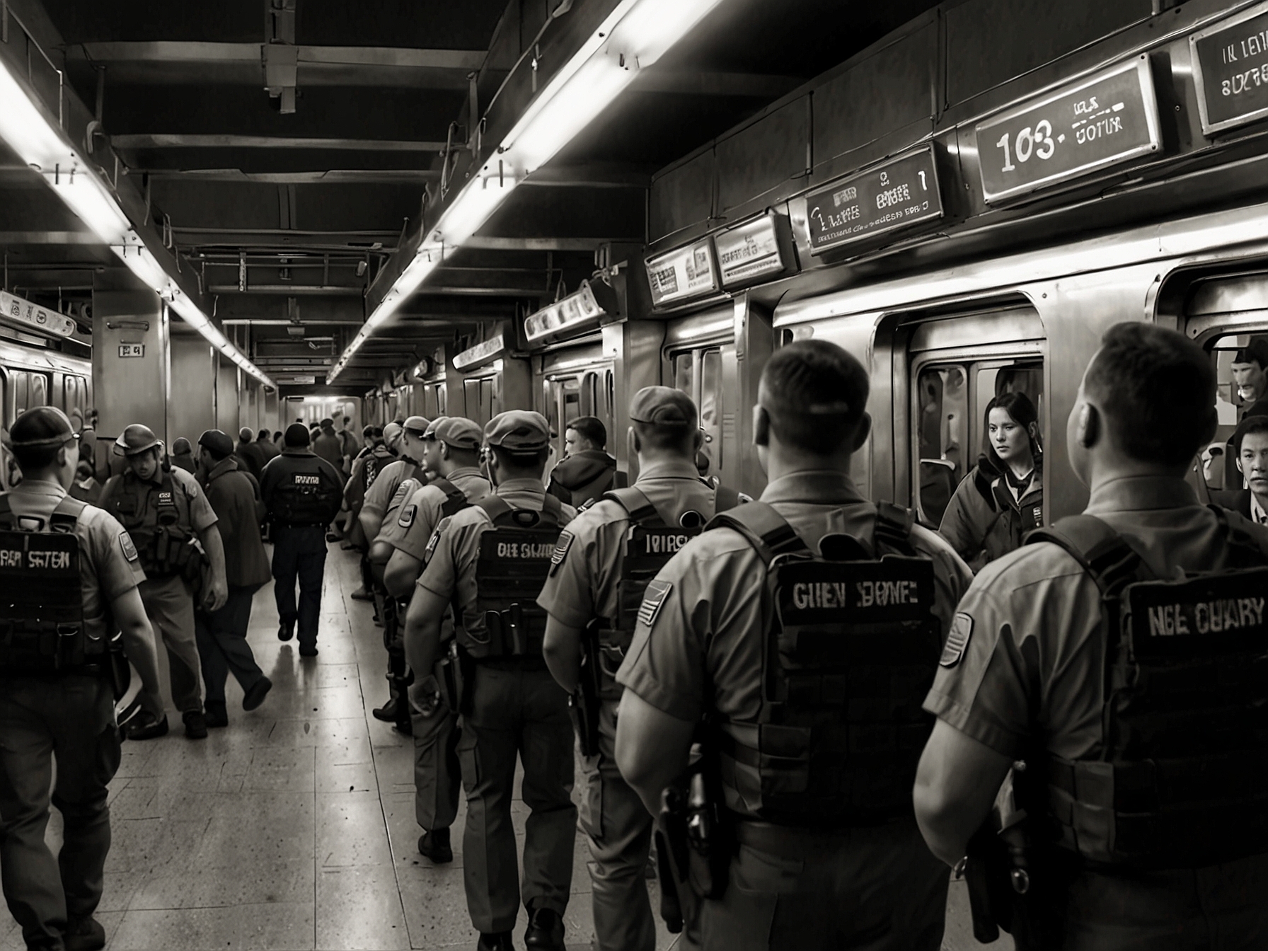 A close-up of a subway train with added surveillance cameras installed, highlighting efforts to improve safety for commuters and workers through technology and monitoring.