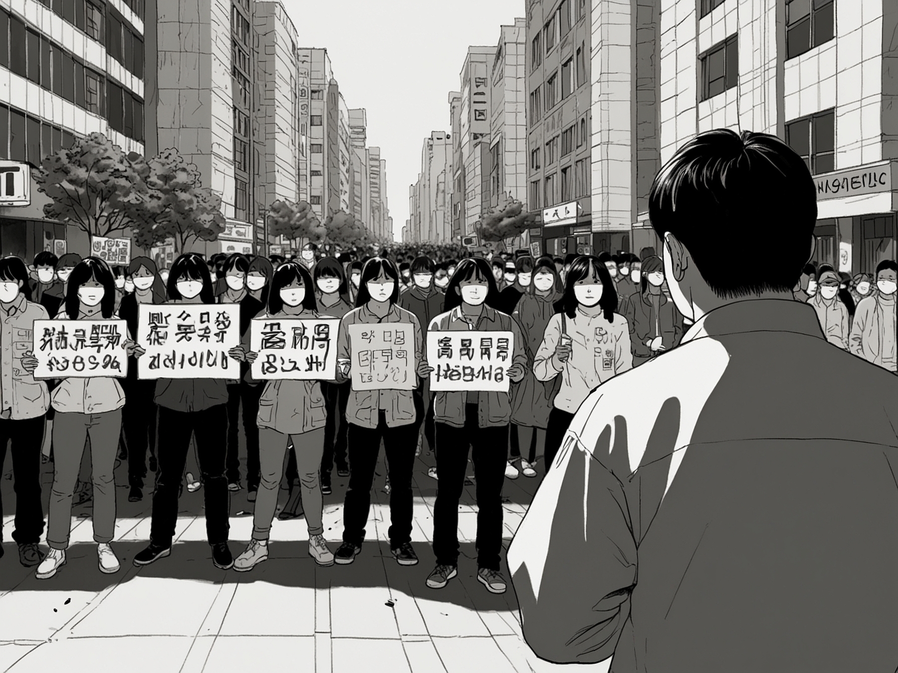 Citizens gathered in front of the National Assembly, showcasing a diverse crowd of individuals passionately advocating for democratic values and against martial law in South Korea.