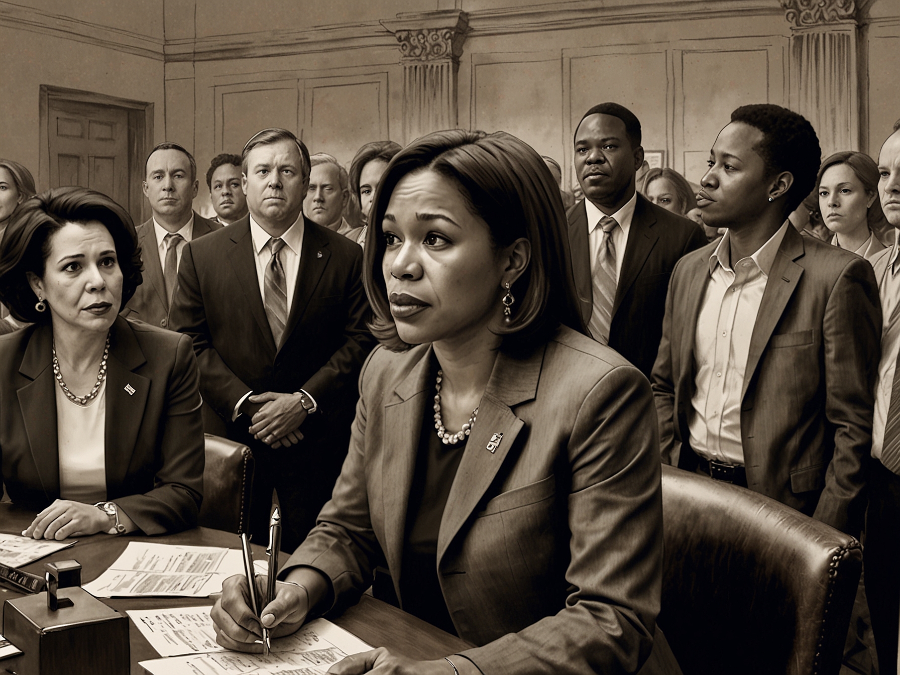 A close-up of Mayor Tiffany Henyard's troubled expression, symbolizing the weight of scandal and political pressure she faces amidst calls for accountability.