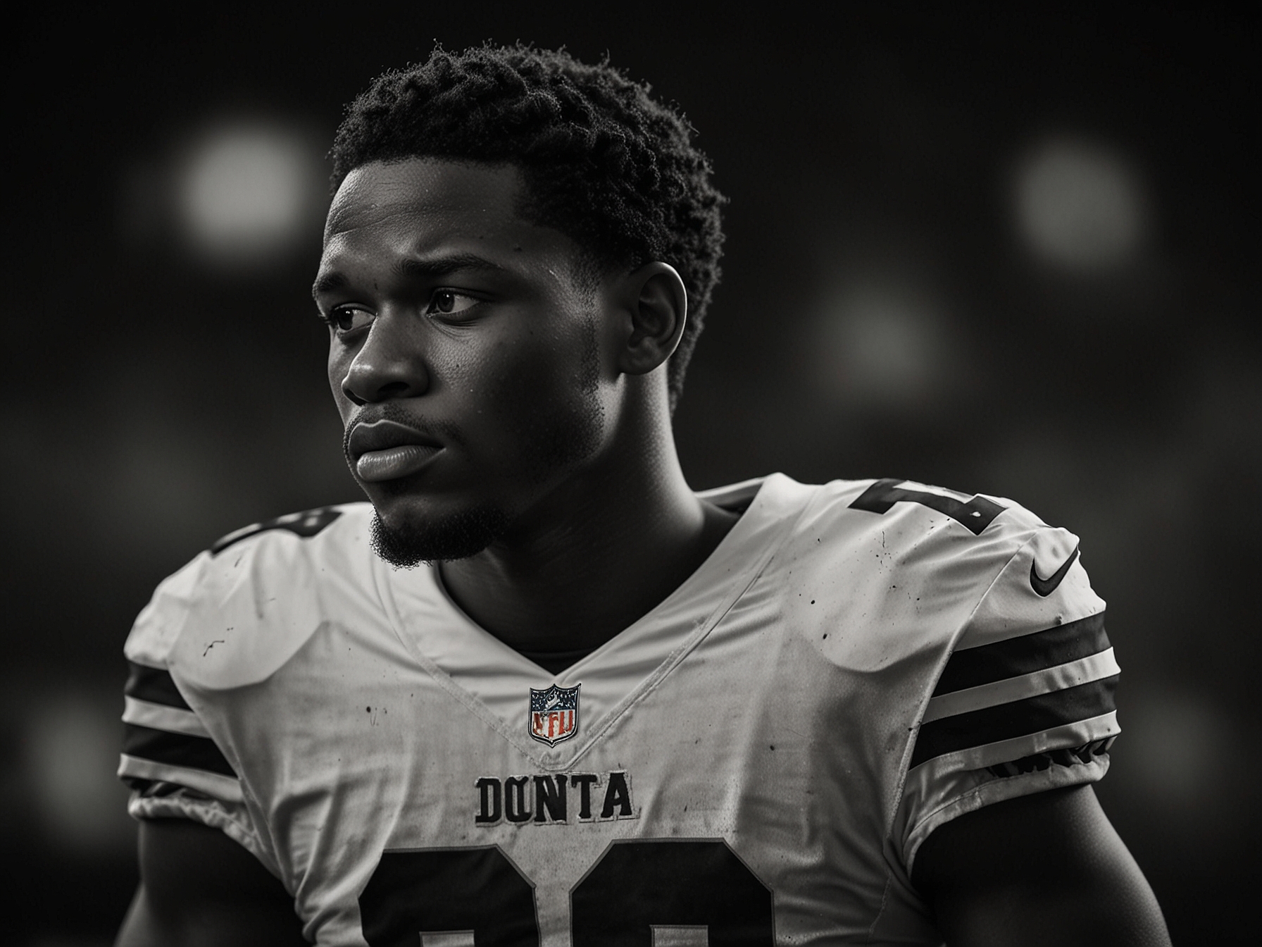 An image of Diontae Johnson standing alone on the sideline, looking detached during a game, highlighting the emotional toll of his recent suspension and its impact on team morale.