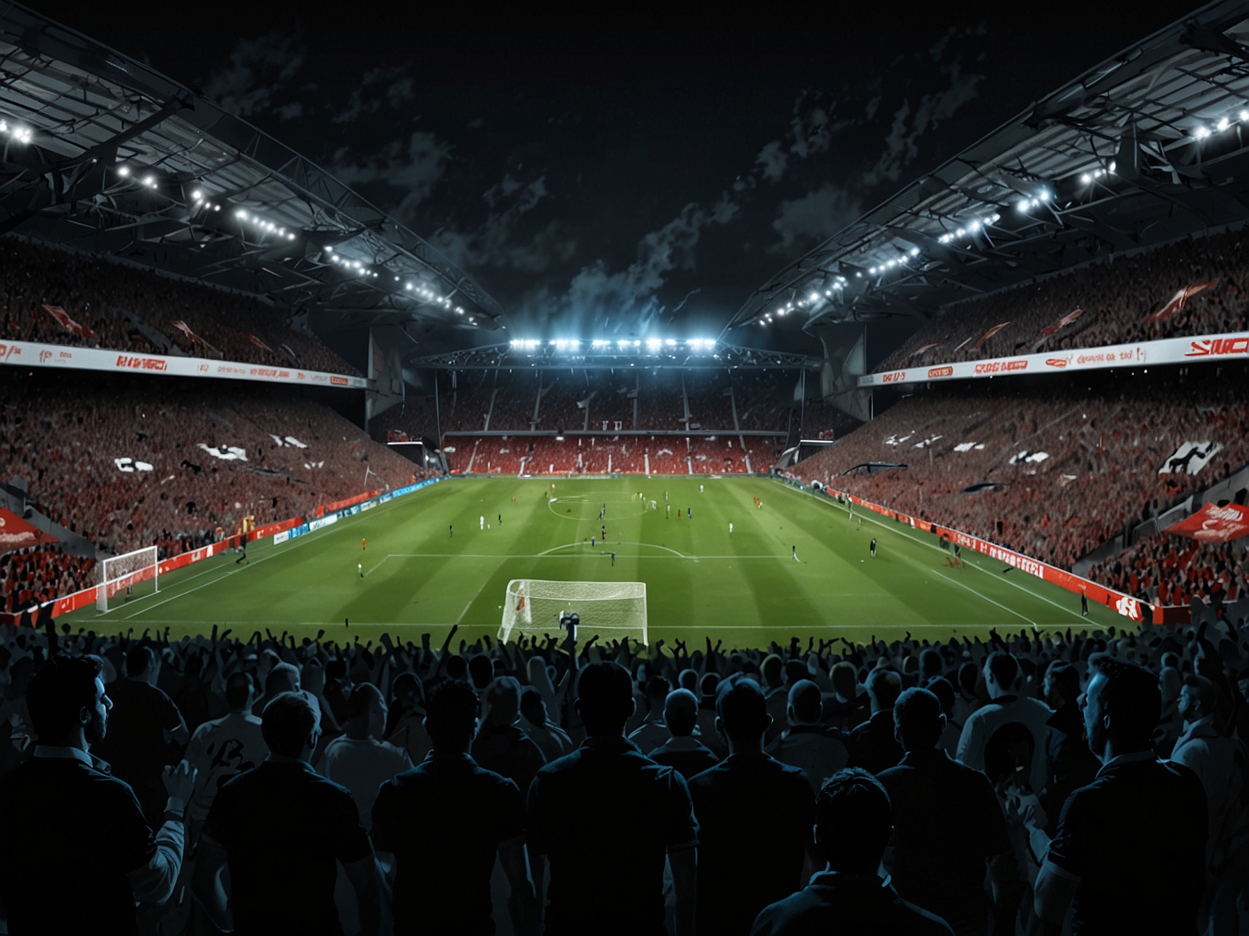 A packed St. James' Park stadium showcases the intense atmosphere of the Liverpool vs. Newcastle match, with fans erupting in excitement after each goal.