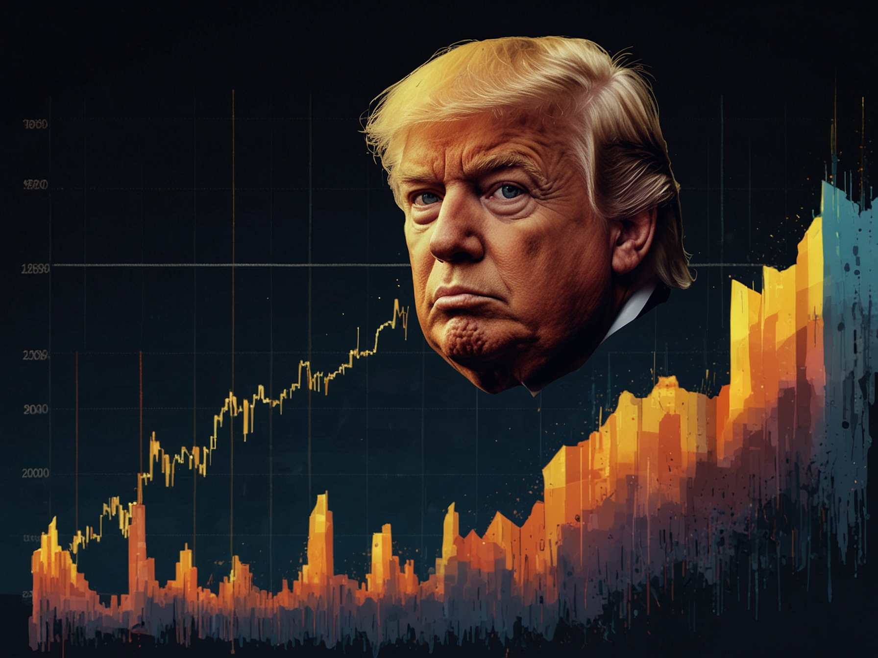 A digital representation of Bitcoin soaring above $100,000, with a graph showing its recent price surge and Donald Trump's face superimposed to symbolize his impact on the crypto market.