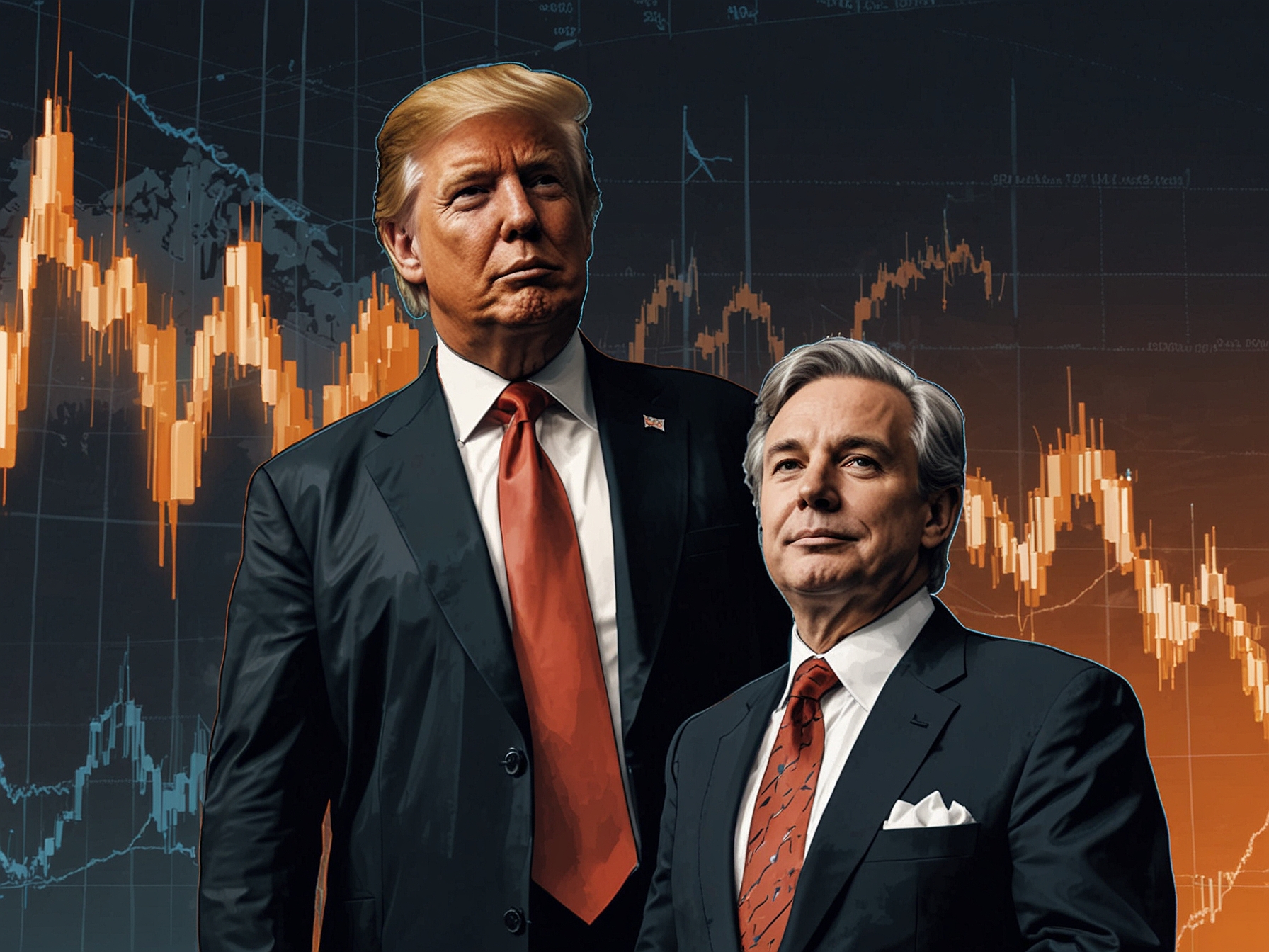An illustrative representation of a bustling financial market, showcasing Bitcoin's surge along with images of various crypto trading platforms to reflect the evolving landscape.