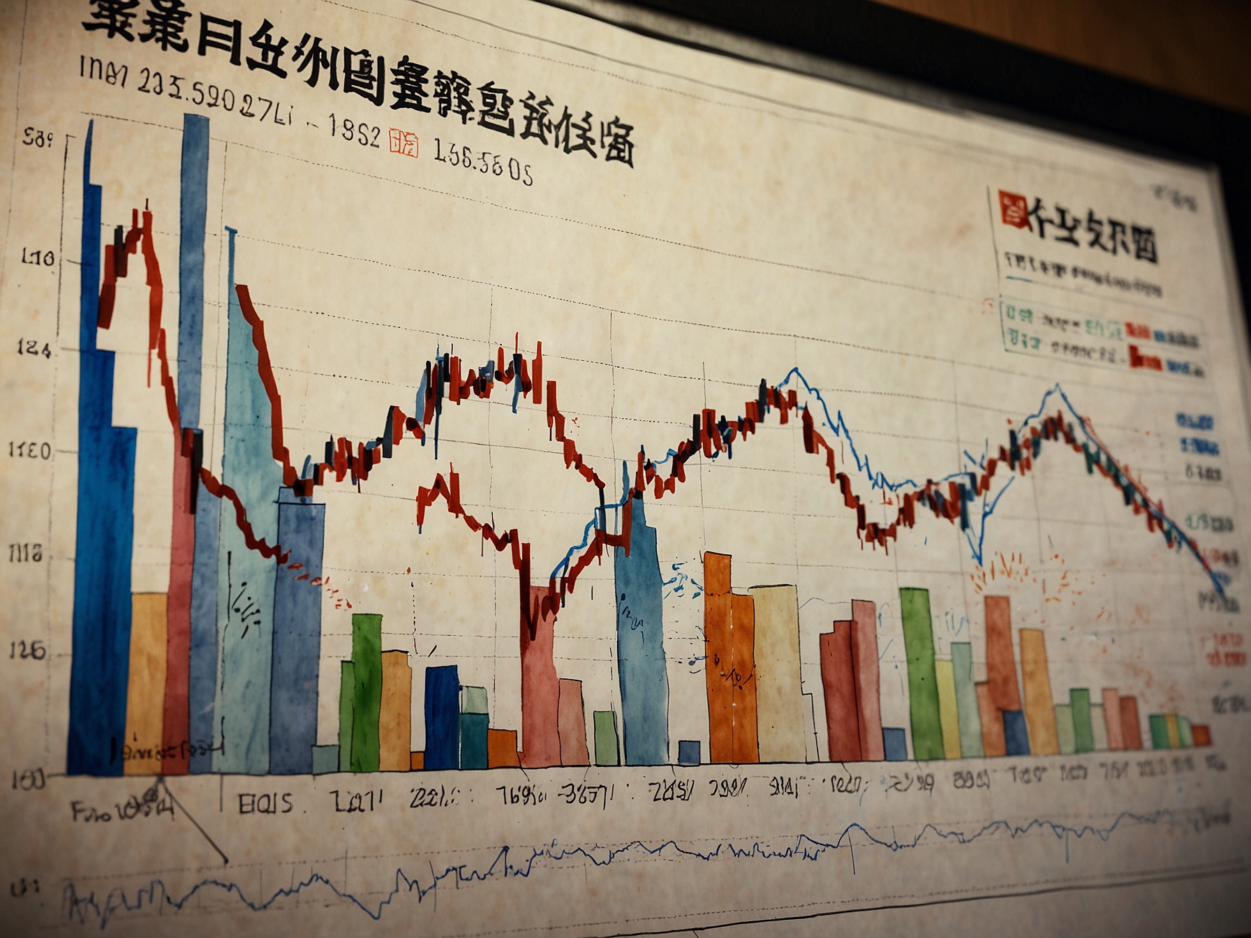 A upward graph showcasing HEG Ltd's stock price increase over the past two days, with headlines about China's export ban on critical materials in the background, symbolizing market shifts.