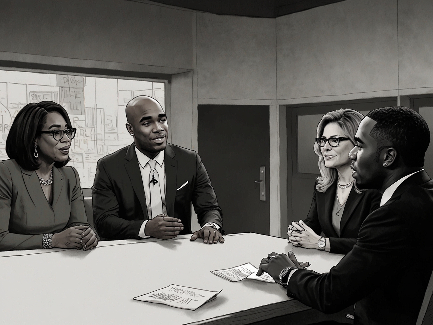 The studio of 'The View' with bright lights and an audience, capturing the tension of the lively discussion about politics and media.