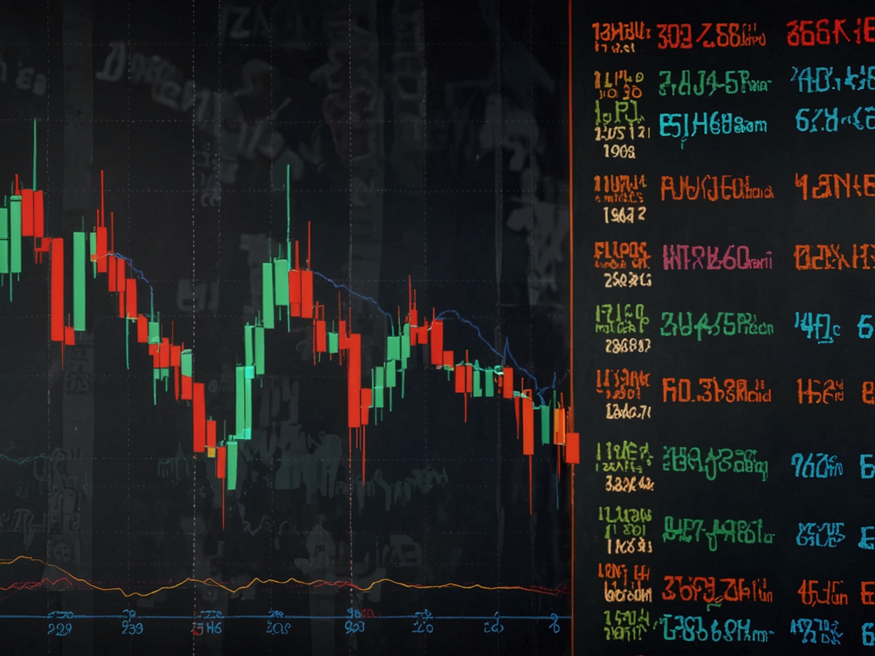 An illustration of a diverse group of investors examining stock data on their devices, representing the cautious and strategic mindset required in trading. The scene is set against a backdrop of stock market tickers.