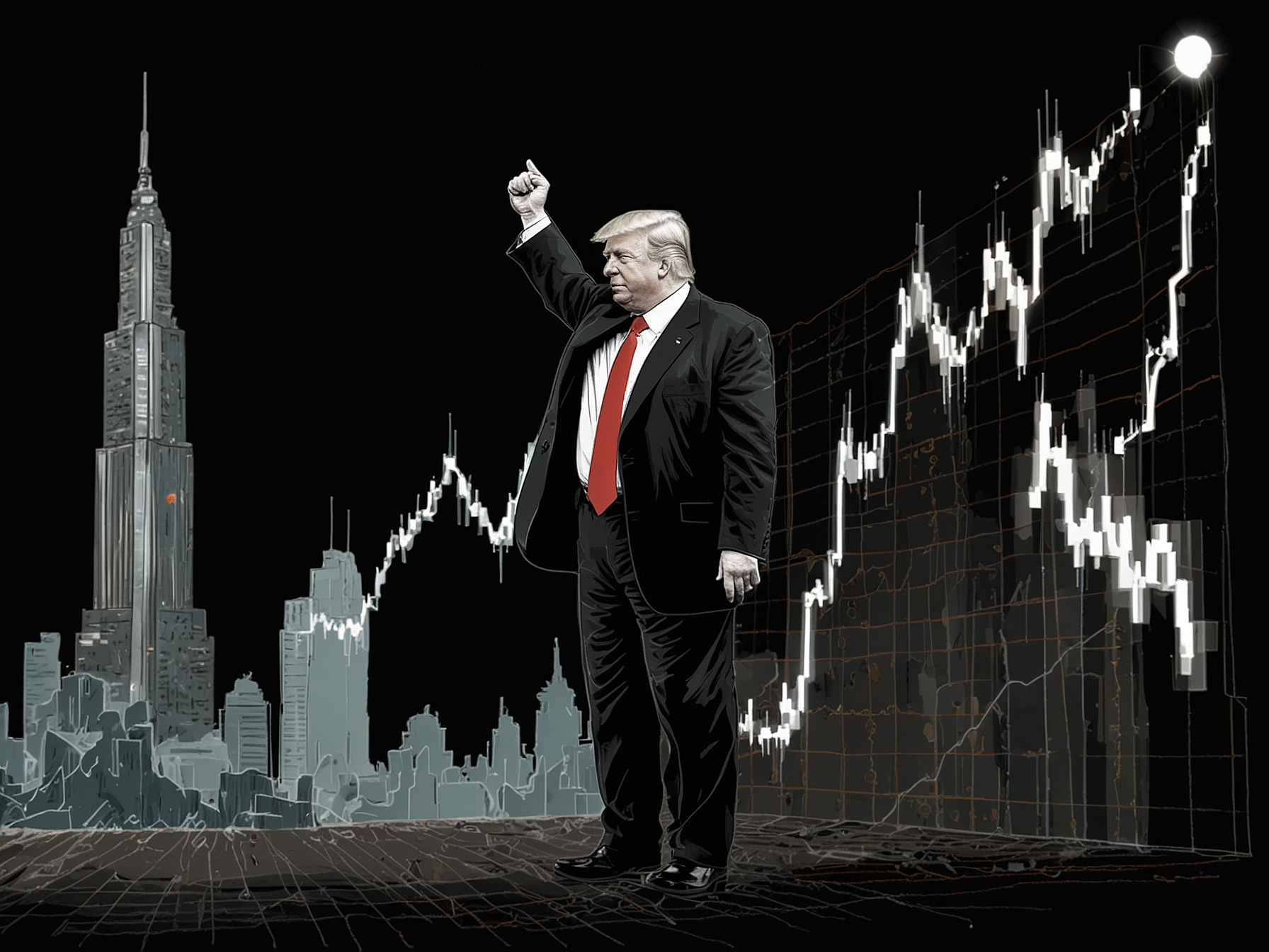 A crowded crypto convention scene, showing excited attendees discussing Bitcoin, with banners promoting Trump's new cryptocurrency initiatives, symbolizing the growing interest and investment in digital currencies.