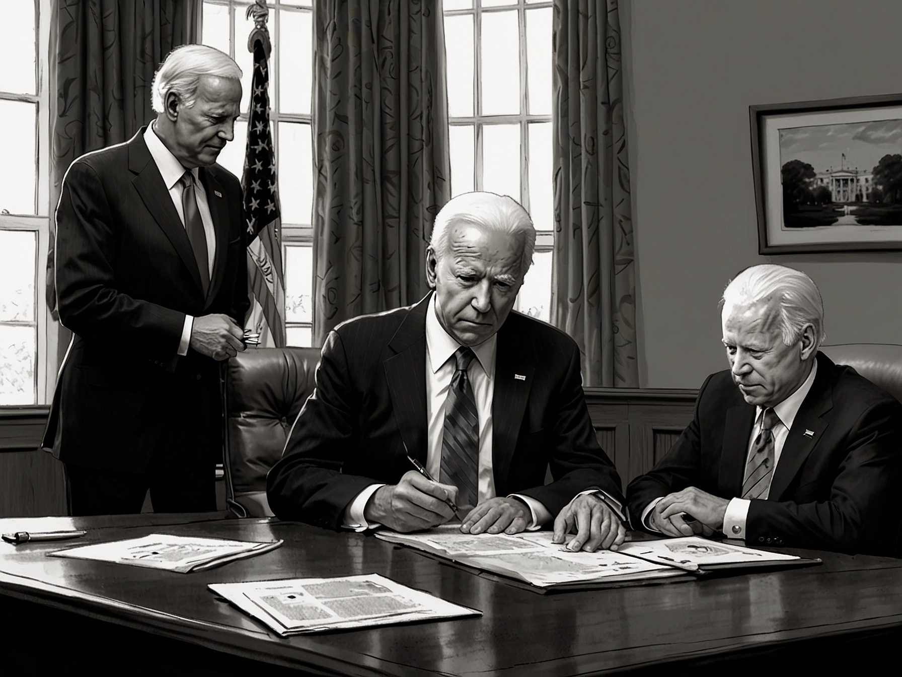 A visual representation of headlines regarding Trump and Biden, showcasing the polarized political climate and the looming threat of investigations against former officials.