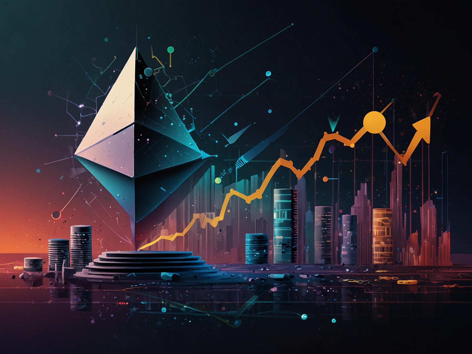 A vibrant infographic showing the rise and fall of Ethereum's price alongside expert predictions for 2025, highlighting optimistic projections from various financial institutions.