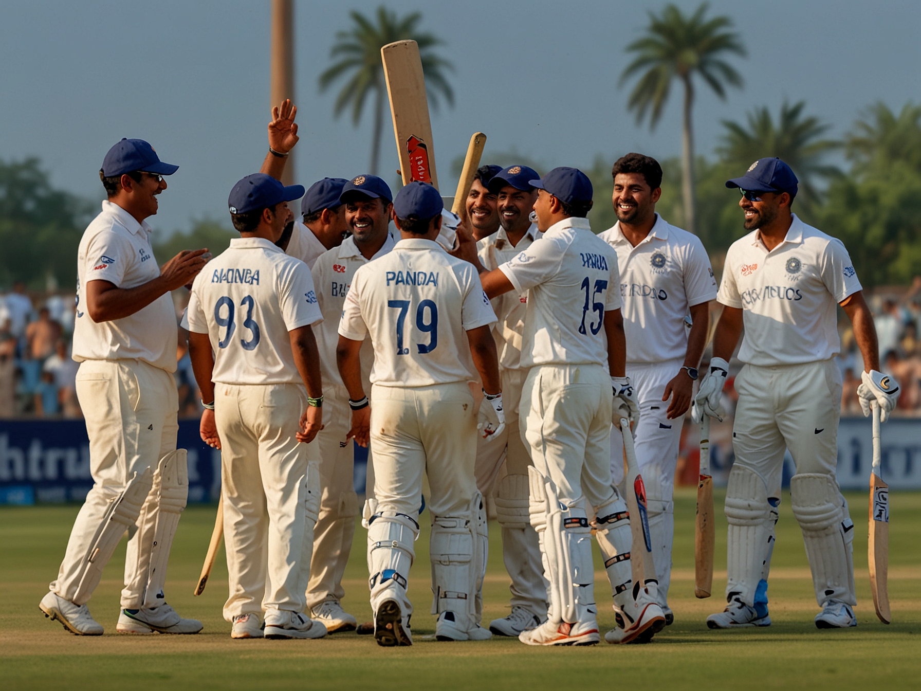 A scoreboard displaying Baroda's historic score of 349 runs, with highlights of individual performances, including Pania's extraordinary 134 runs.