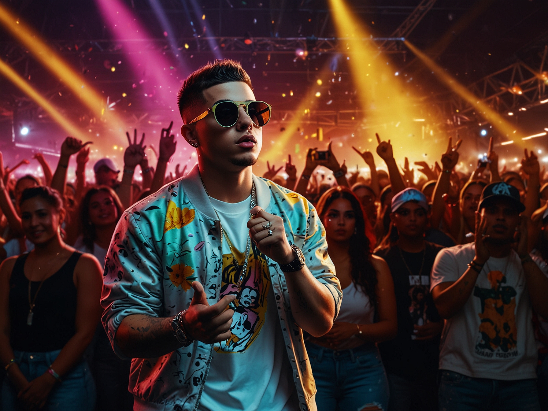 A close-up of a music streaming app displaying Bad Bunny and Peso Pluma among the top Latin artists, emphasizing their influence on contemporary music trends.