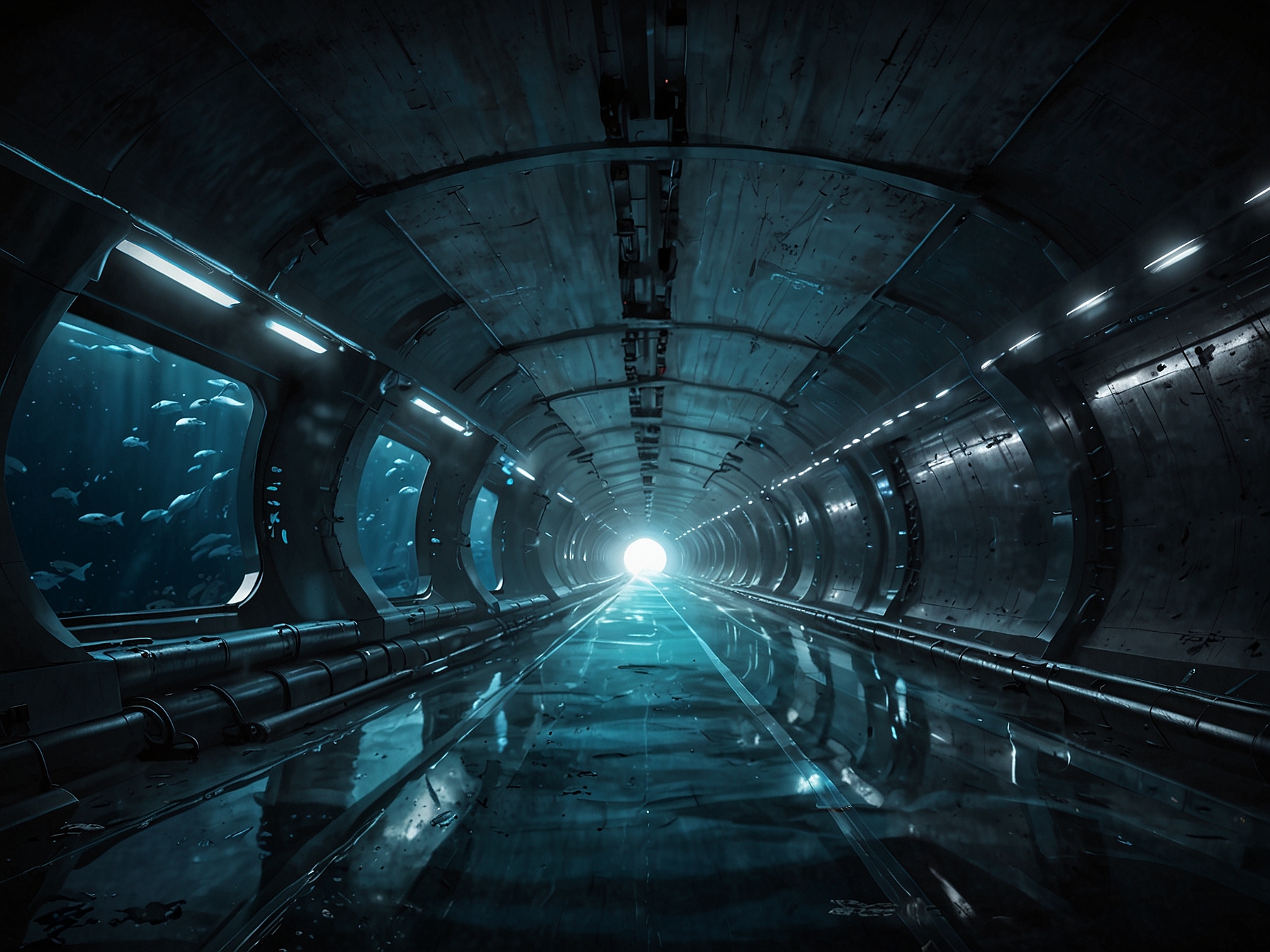 An infographic comparing the proposed transatlantic tunnel with the Channel Tunnel, illustrating potential travel times and construction challenges.