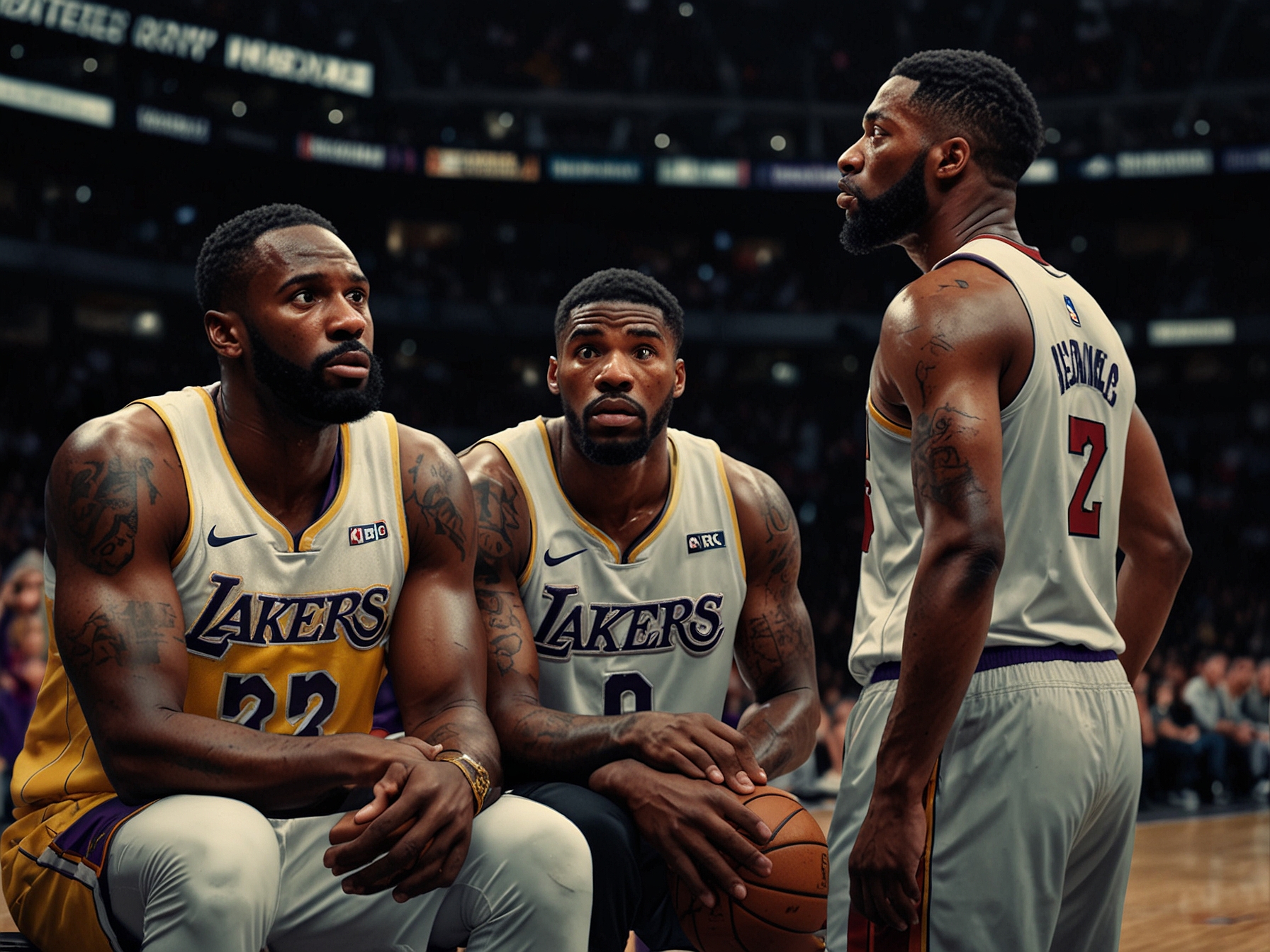 A graphic showing the Lakers' recent performance stats, illustrating their troubling trend of heavy losses and injuries affecting key players.