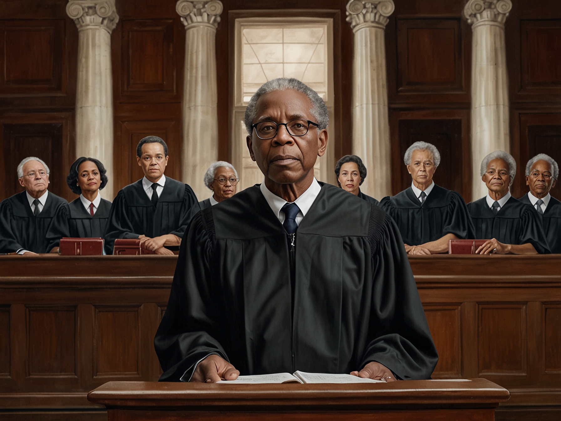 A split image featuring Justice Ketanji Brown Jackson speaking at the Supreme Court, juxtaposed with a historic photo of the Loving v. Virginia couple, highlighting the contrast in civil rights discussions.