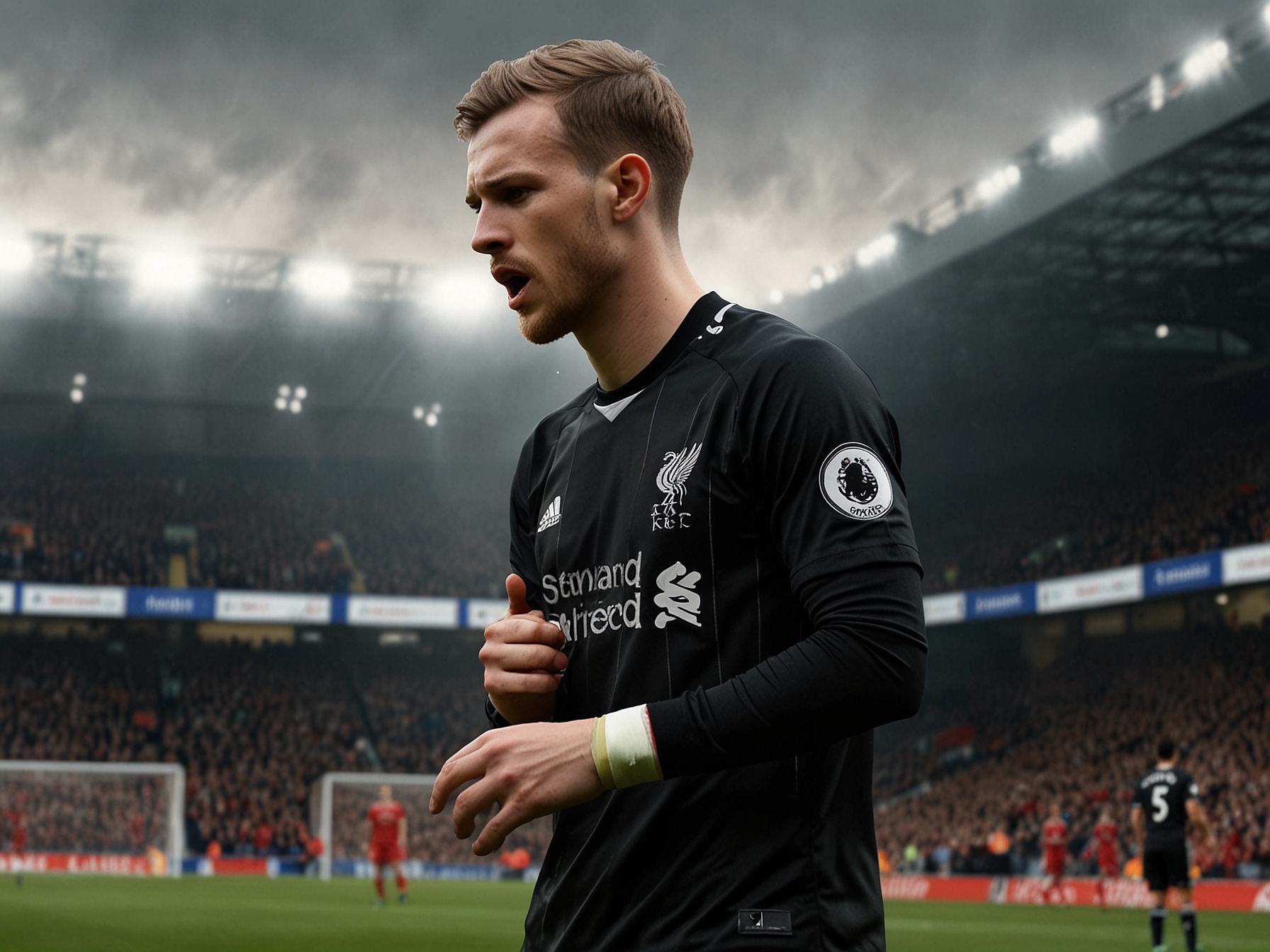 Fans in the stands react with shock as they witness Kelleher's mistake leading to the equalizer, capturing the emotional rollercoaster of the 3-3 draw in a packed stadium.