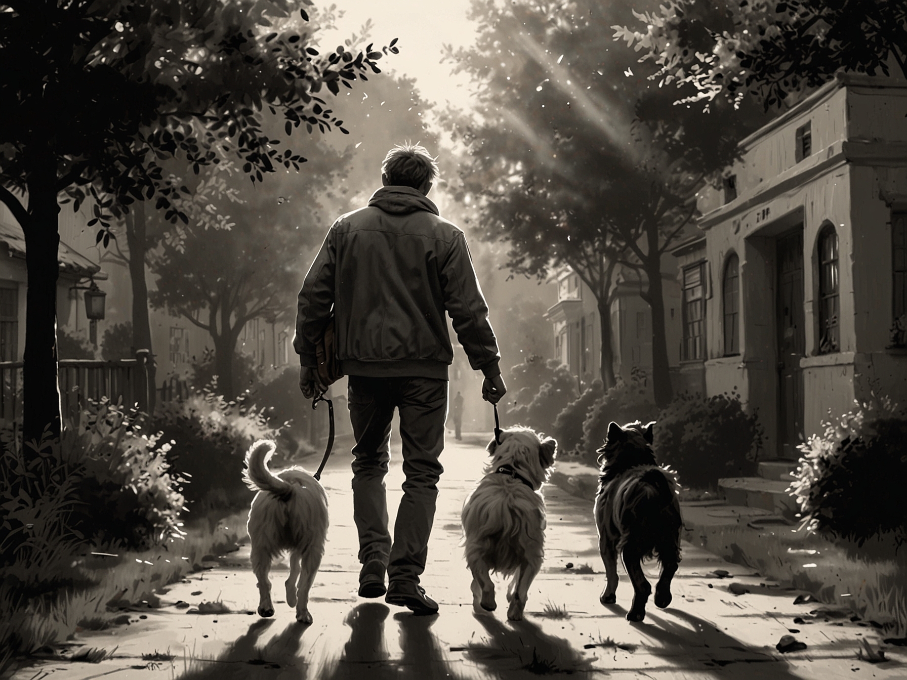A joyful reunion scene where Leon, the dog, runs into the arms of his original family, with tears and smiles all around, highlighting the bond of love and happiness during the emotional moment.