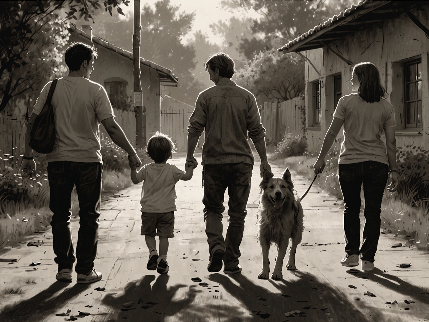 A collage of Leon’s life post-adoption, featuring Patrice playing with him, joyful moments at the park, and a heartfelt message about the power of love in connecting families.