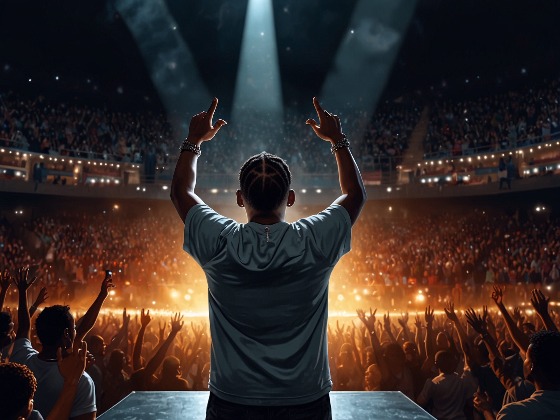 A promotional poster for Kendrick Lamar's Grand National Tour featuring vibrant colors and the dates of the tour alongside imagery of music notes.