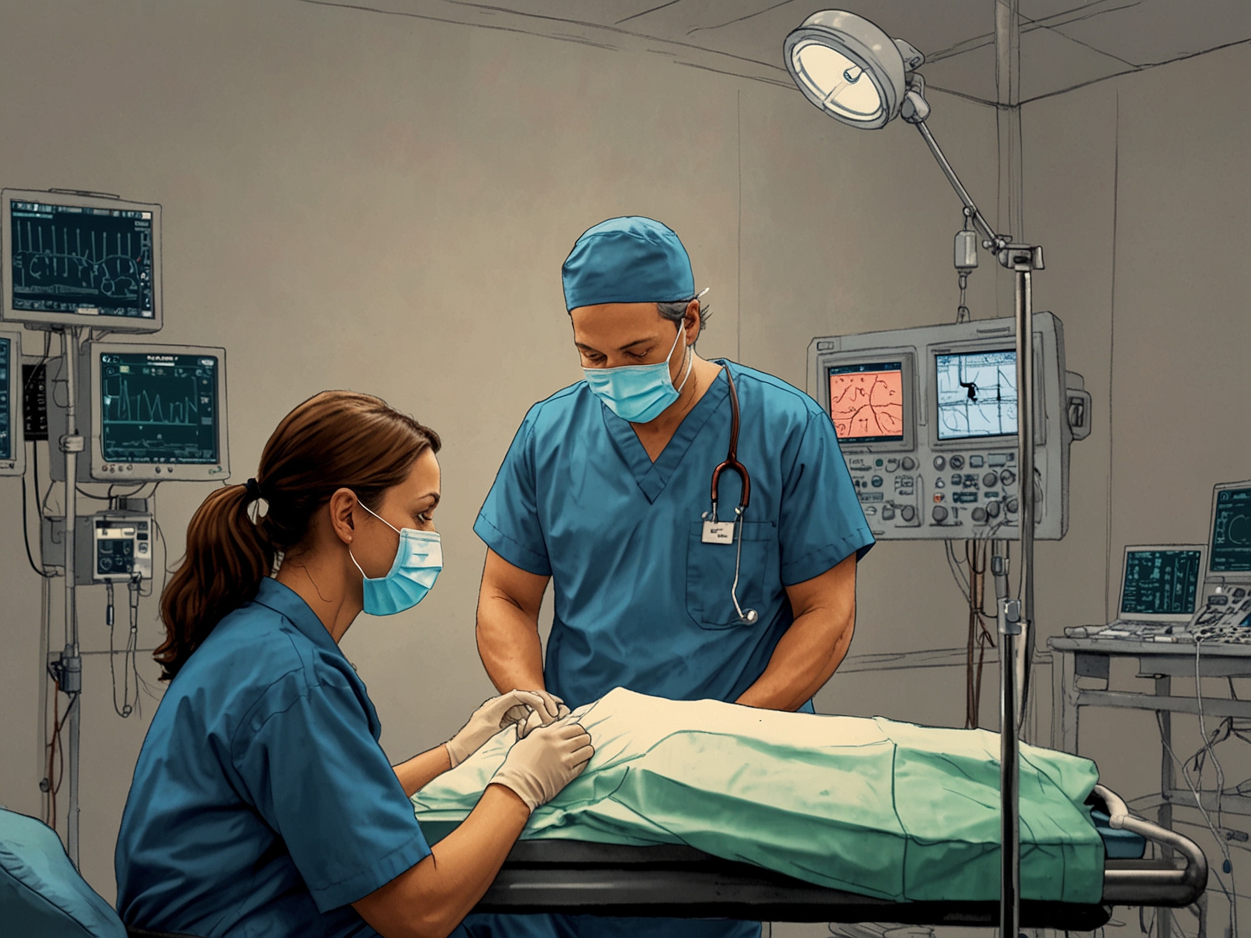 A patient anxiously awaits surgery as an anesthesiologist explains the procedures, emphasizing the need for patient confidence in their care during anesthesia management.