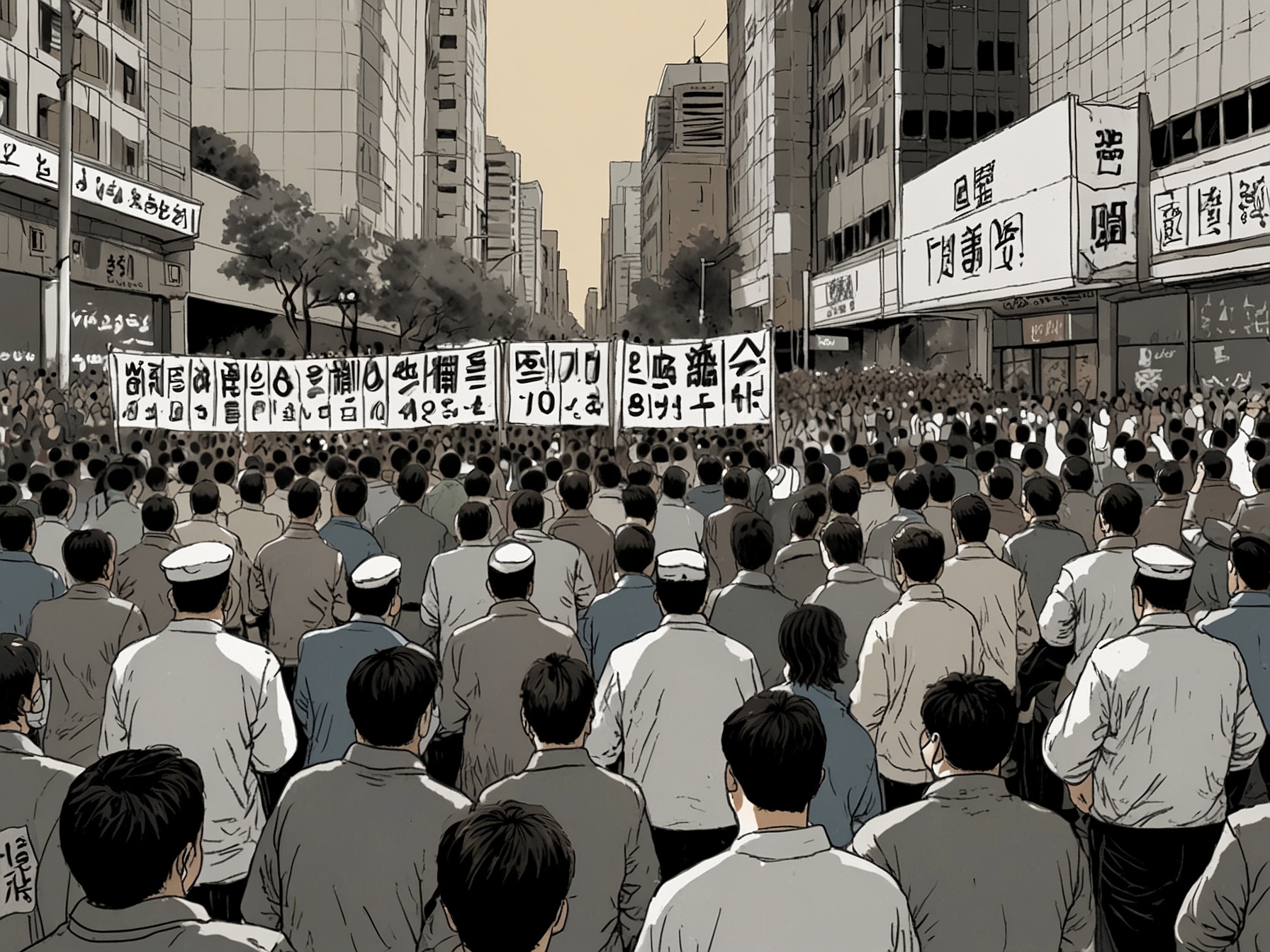 An aerial view of the National Assembly in South Korea surrounded by military troops, visually representing the tension between government authority and public unrest, highlighting the country's political turmoil.
