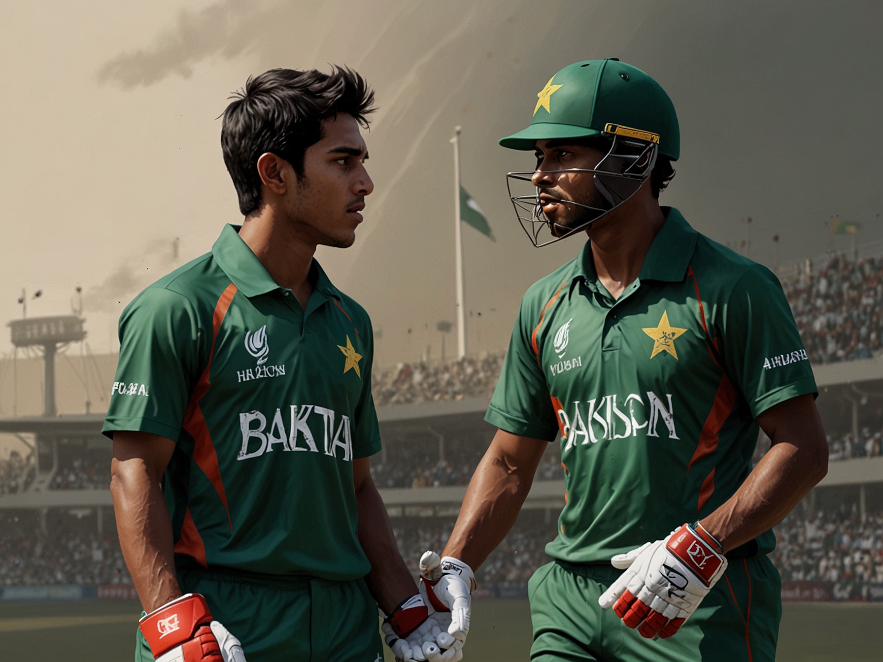 Young cricket players from the Pakistan and Bangladesh U-19 teams engaged in an intense match at Dubai International Stadium, reflecting their passion and determination.