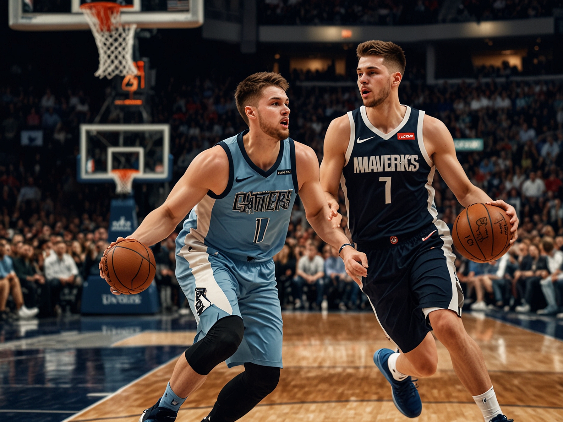 An intense scene in the paint as Dallas' Jonas Valanciunas goes up for a rebound against Wizards' Alex Sarr, illustrating the battle for control beneath the basket.