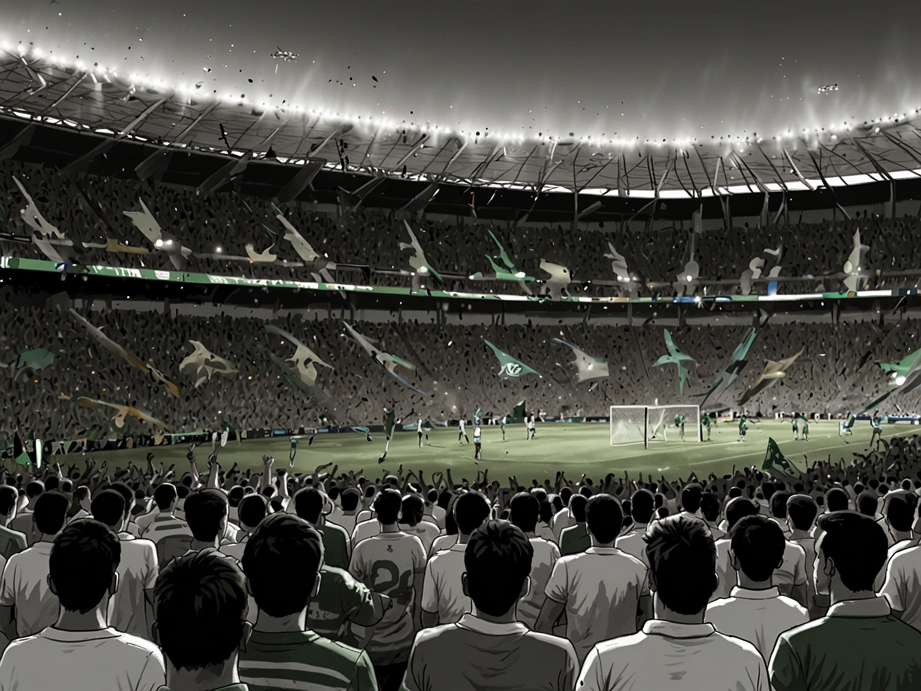 Atlético Nacional players celebrating after scoring a goal, showcasing emotions of joy and determination as they take control of the match.