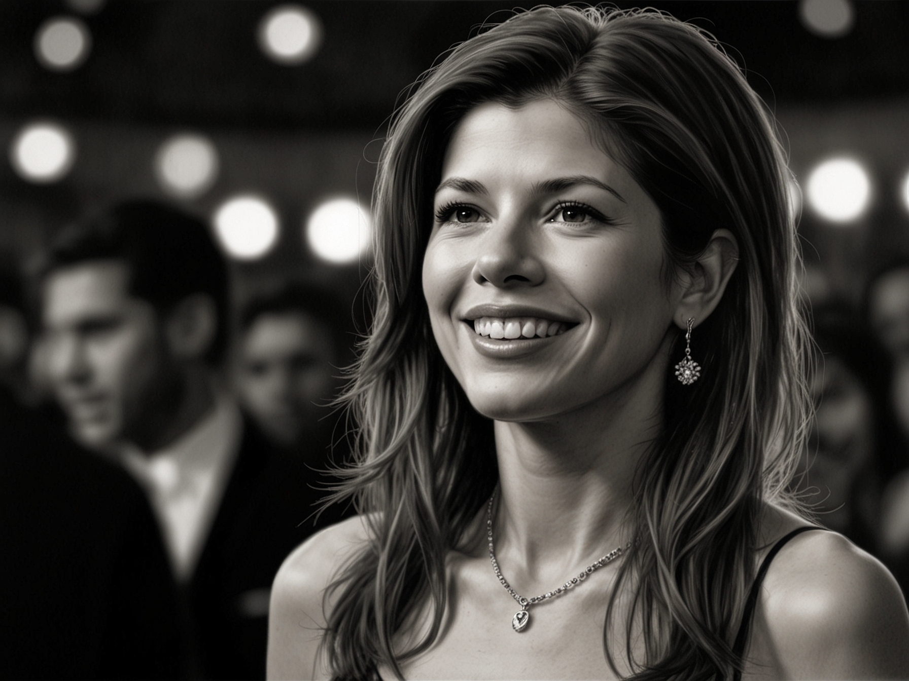 A split image depicting Marisa Tomei on a movie set and an intimate moment with a friend, symbolizing her career focus and personal warmth.