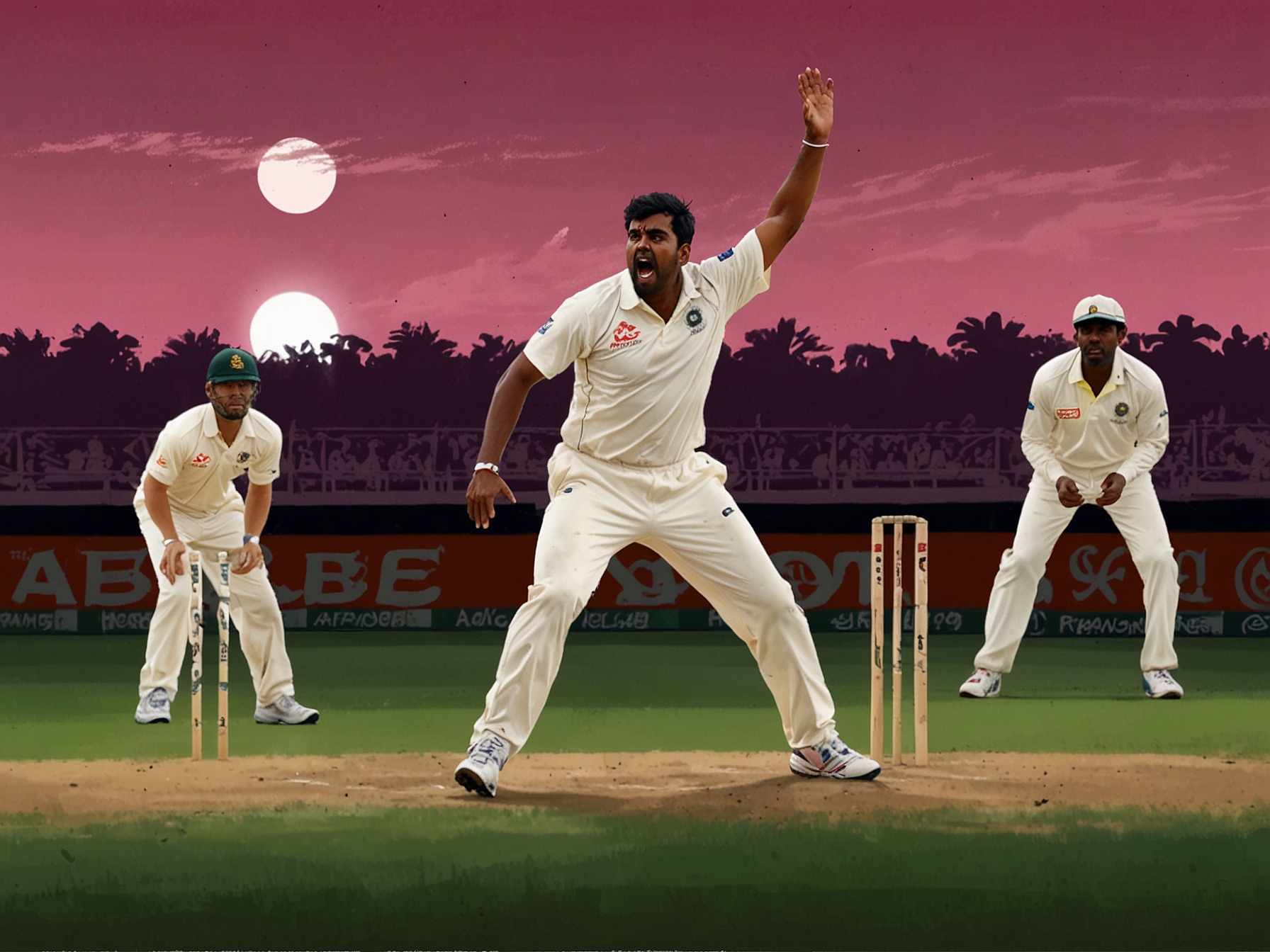 An action shot of Rohit Sharma discussing strategy with his team on the field, illustrating the tactical decisions made before the crucial Adelaide Test.