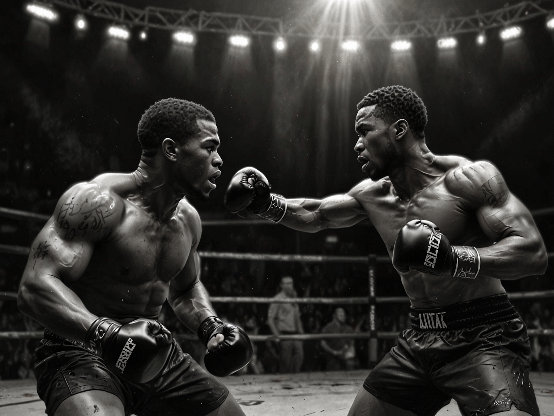 An action shot of Pereira landing a knockout punch on Hill, depicting the intensity of their past encounter and the stakes involved in their rivalry.