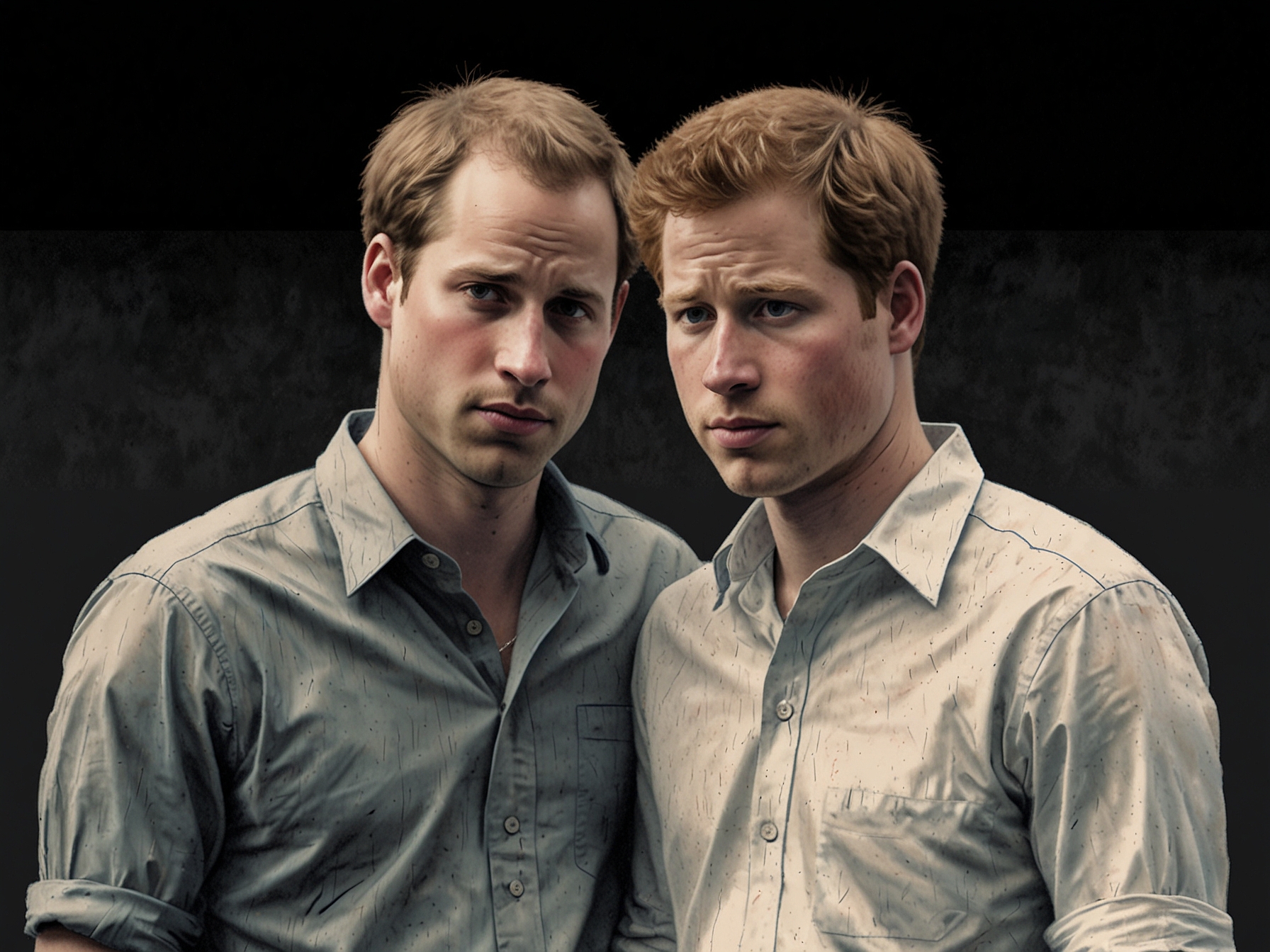A thoughtful close-up of a newspaper headline about the royal family's rift, surrounded by photographs of Prince William and Prince Harry.