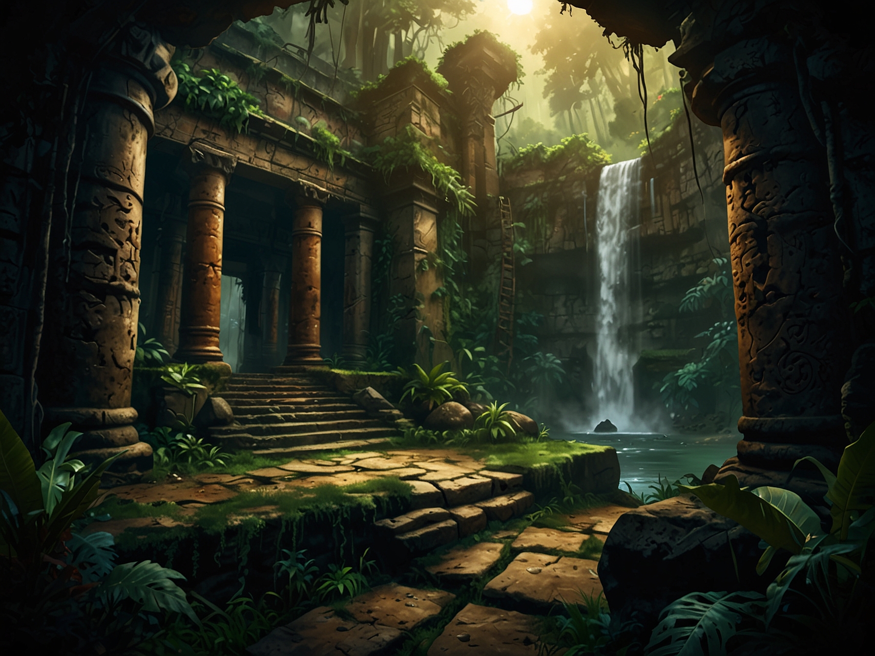 A dynamic portrayal of Indiana Jones in classic attire, with treasure maps and artifacts around, reflecting the thrilling nature of treasure hunting in the game.
