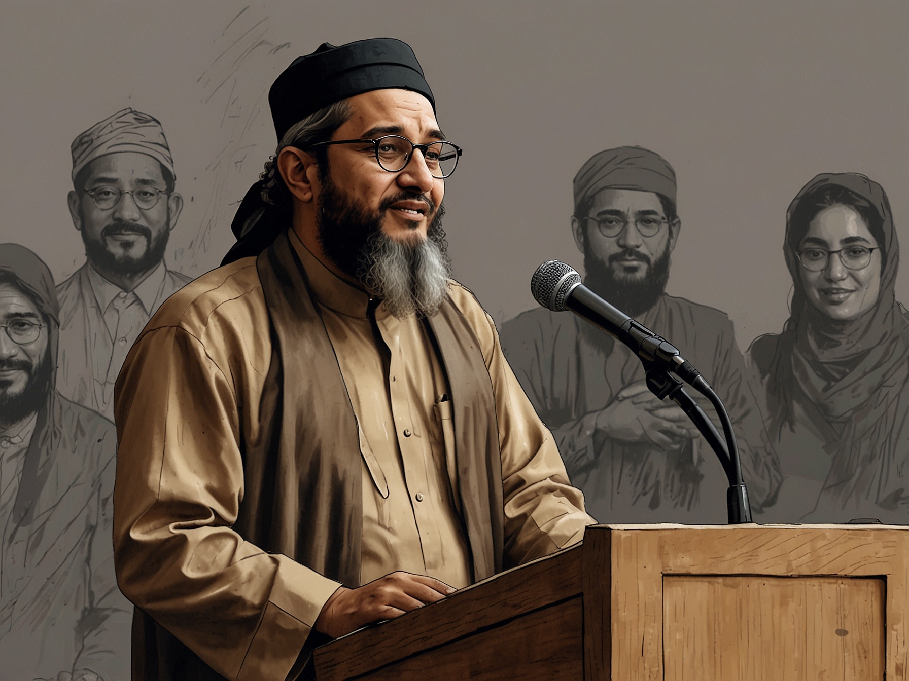 An emotional Miftah Maulana stands at a podium, wiping tears as he addresses the press, expressing gratitude and reflecting on his political journey while showcasing vulnerability in leadership.