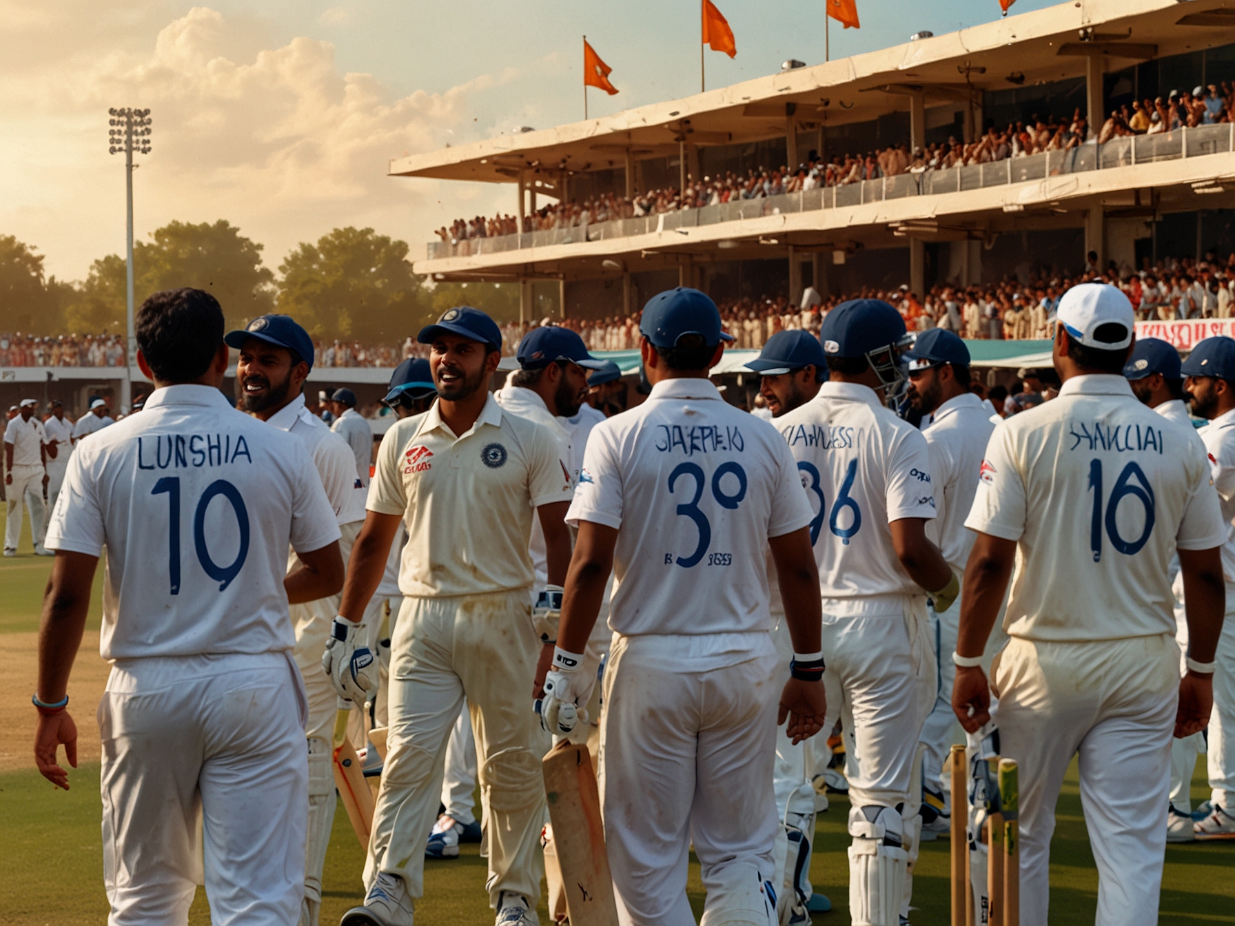 A close-up of Indian players strategizing during a timeout, highlighting their determination and focus amidst the roaring crowd supporting them at the U19 Asia Cup semi-final.