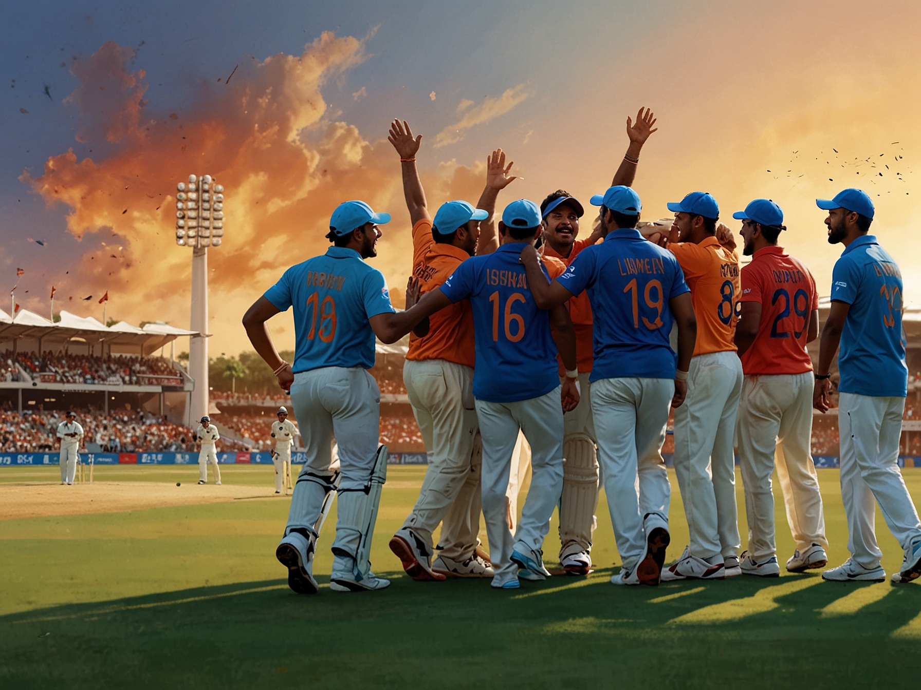 Fans from both India and Sri Lanka displaying intense emotions, with jubilant Indian supporters celebrating and Sri Lankan fans reflecting on the match's outcome in Sharjah.