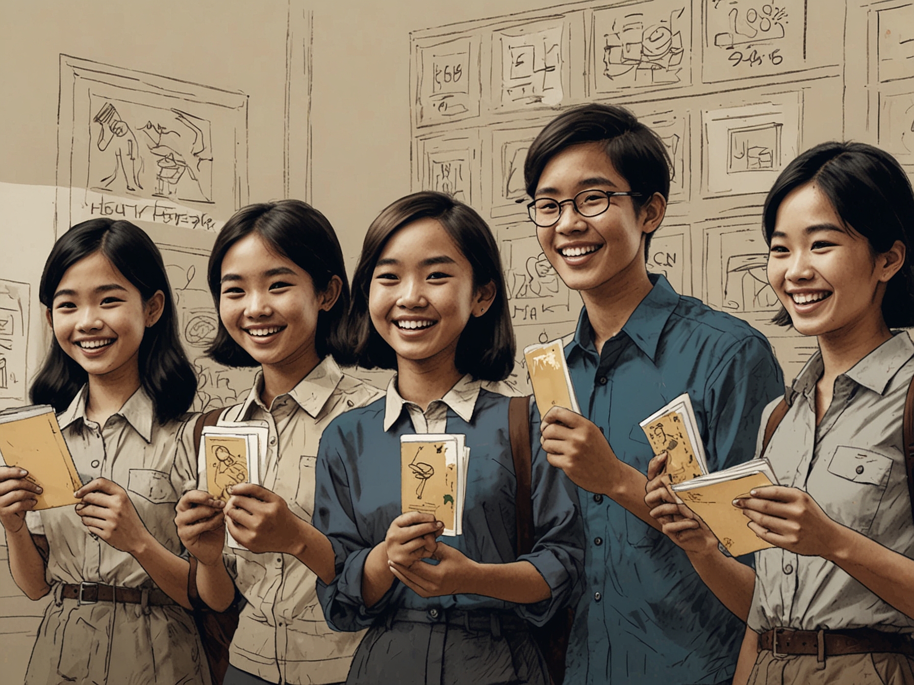 A bustling Jakarta school environment with students engaging in learning activities, highlighting the transformative potential of educational support programs like KJP Plus.