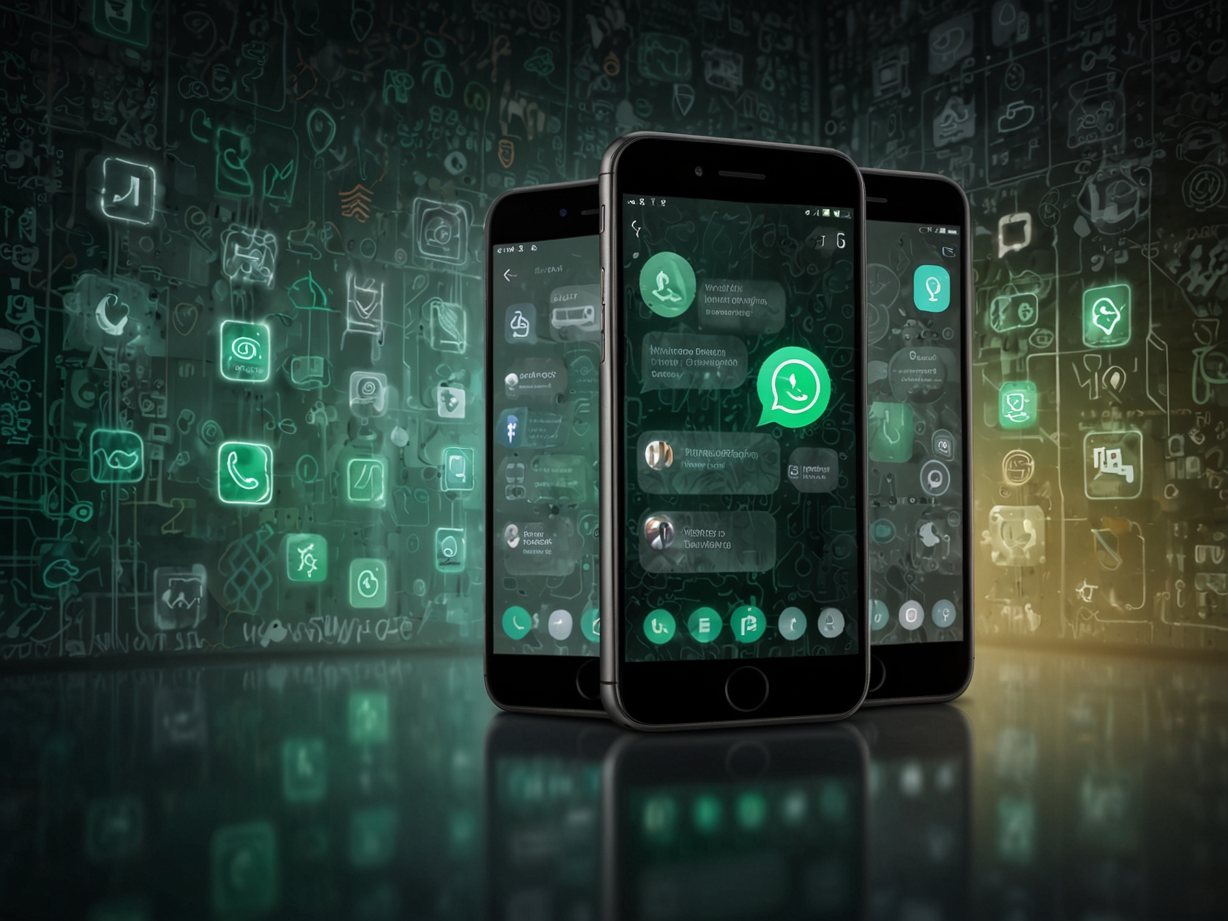 A concerned individual contemplating their smartphone usage in a cyber-threat environment, with shadowy figures representing hacking threats looming in the background.