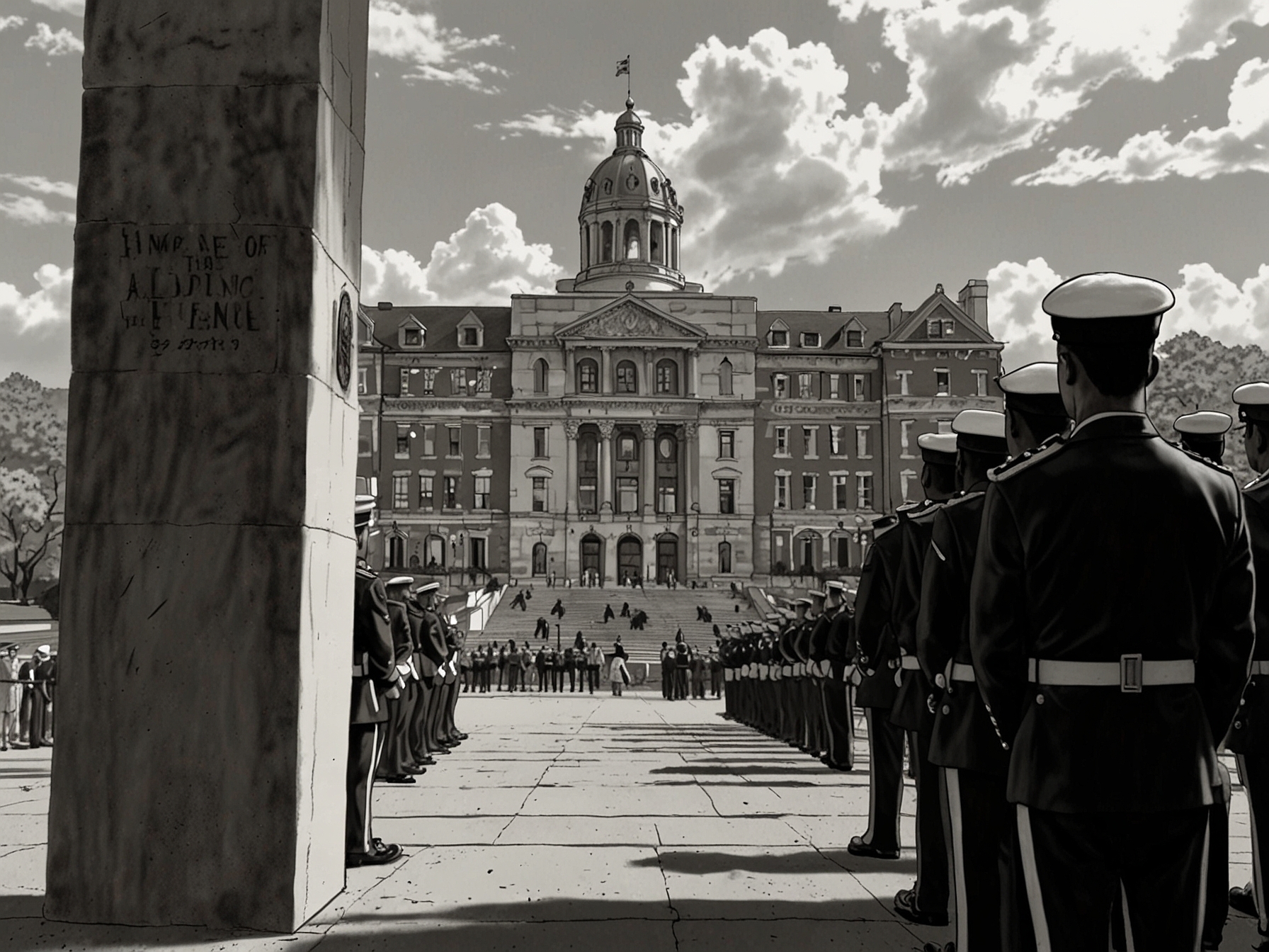 Close-up of cadets at West Point in attentive poses, reflecting on Austin's speech about leadership qualities, teamwork, and the essence of military service.