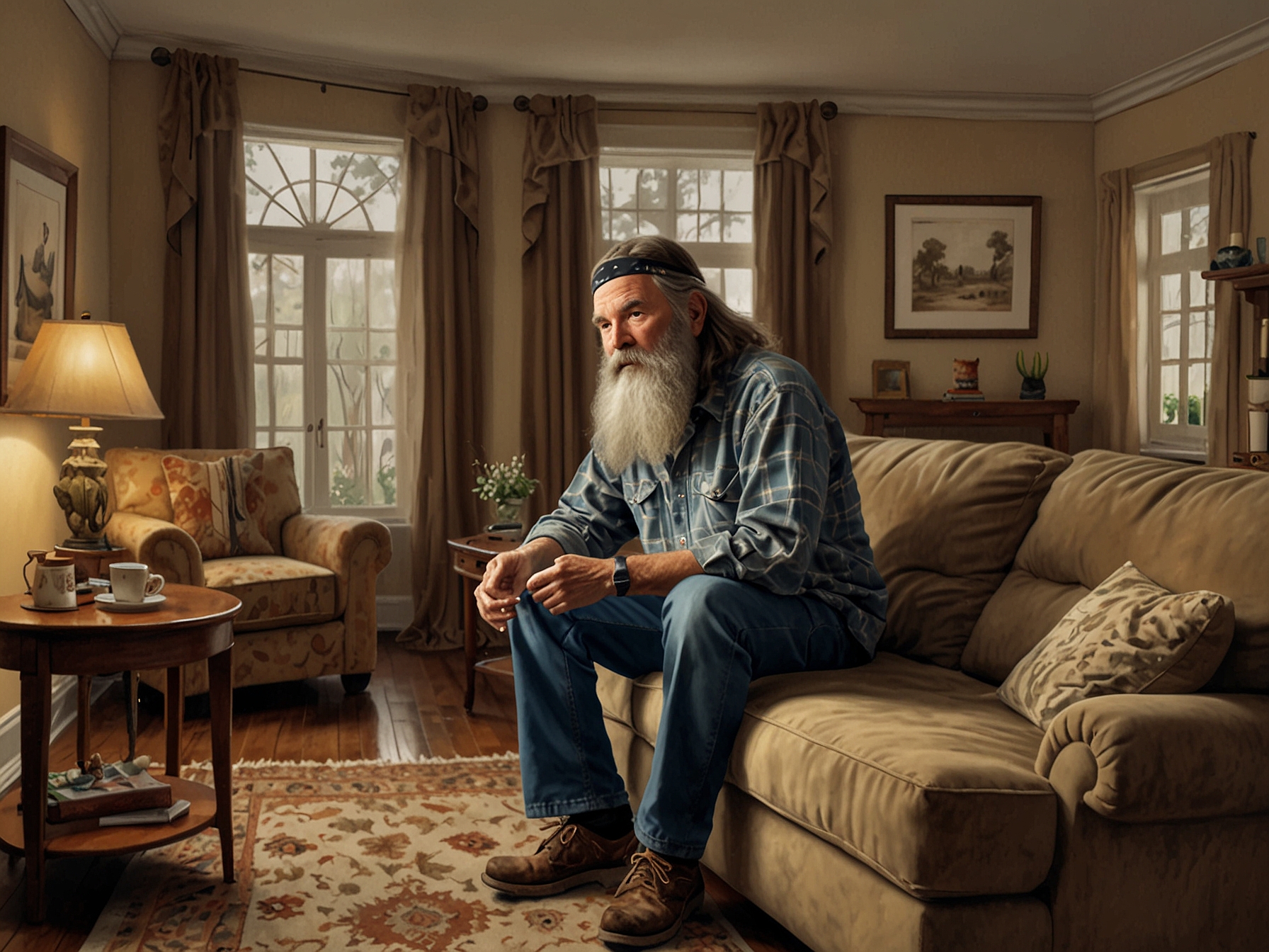 A heartfelt family gathering, showing the Robertson family supporting each other, embodying love and resilience while dealing with the challenges posed by Alzheimer's.