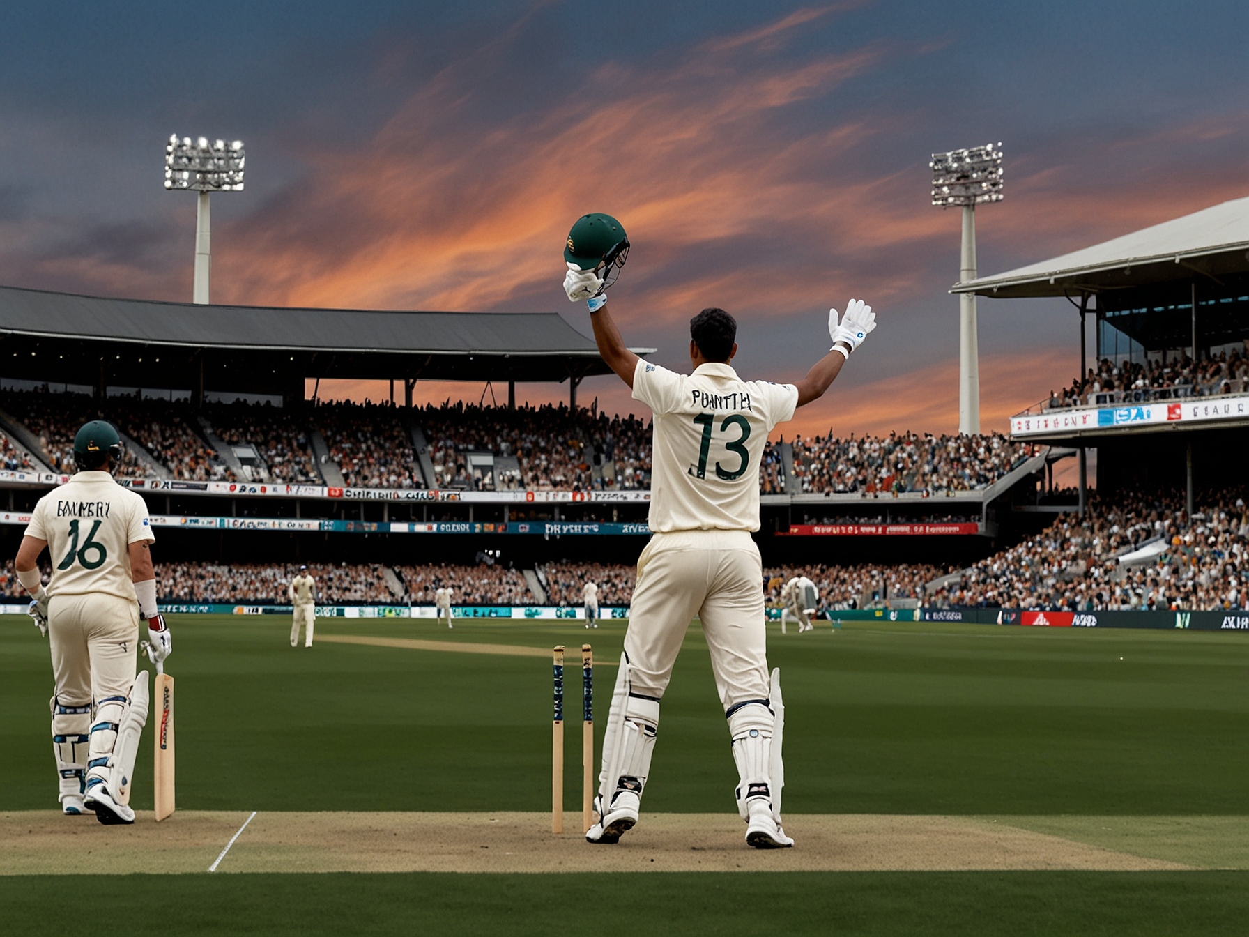 An intense moment from the Adelaide Test, showcasing Jasprit Bumrah delivering a ball towards Steve Smith, with the crowd eagerly watching in anticipation. The atmosphere is electric, emphasizing the significance of their matchup.