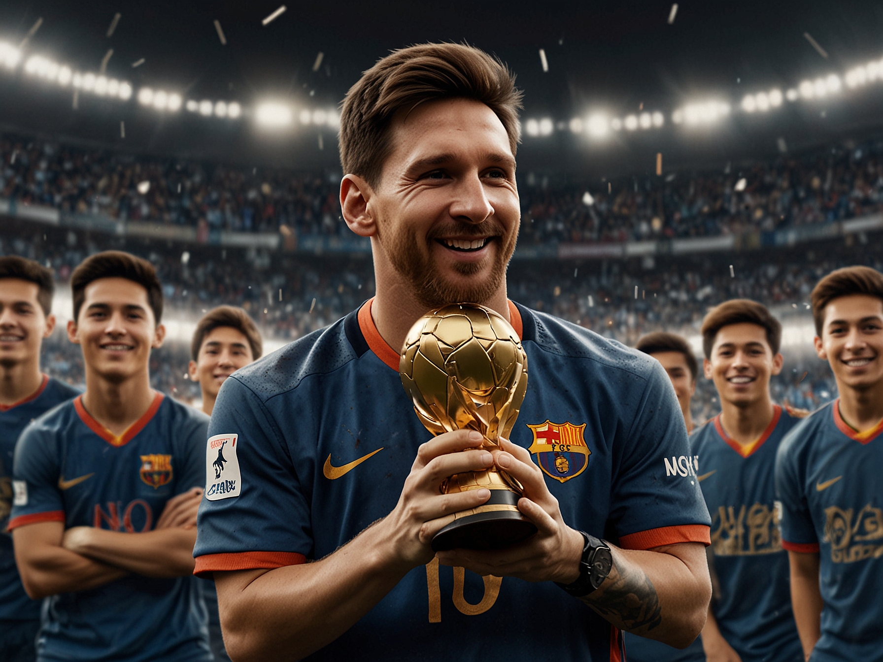A packed stadium filled with fans cheering passionately, reflecting the excitement and energy brought by Messi's presence in Major League Soccer.