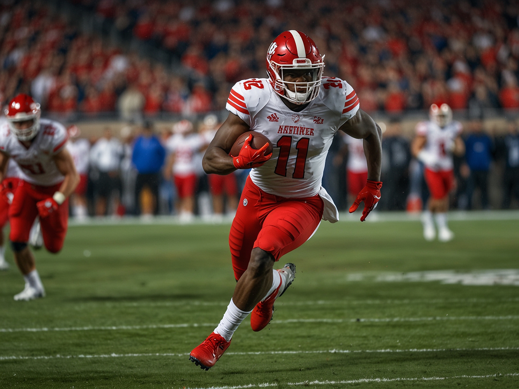 A dramatic moment in the game where Jeanty breaks through the UNLV defense, evoking the excitement of college football at its finest.
