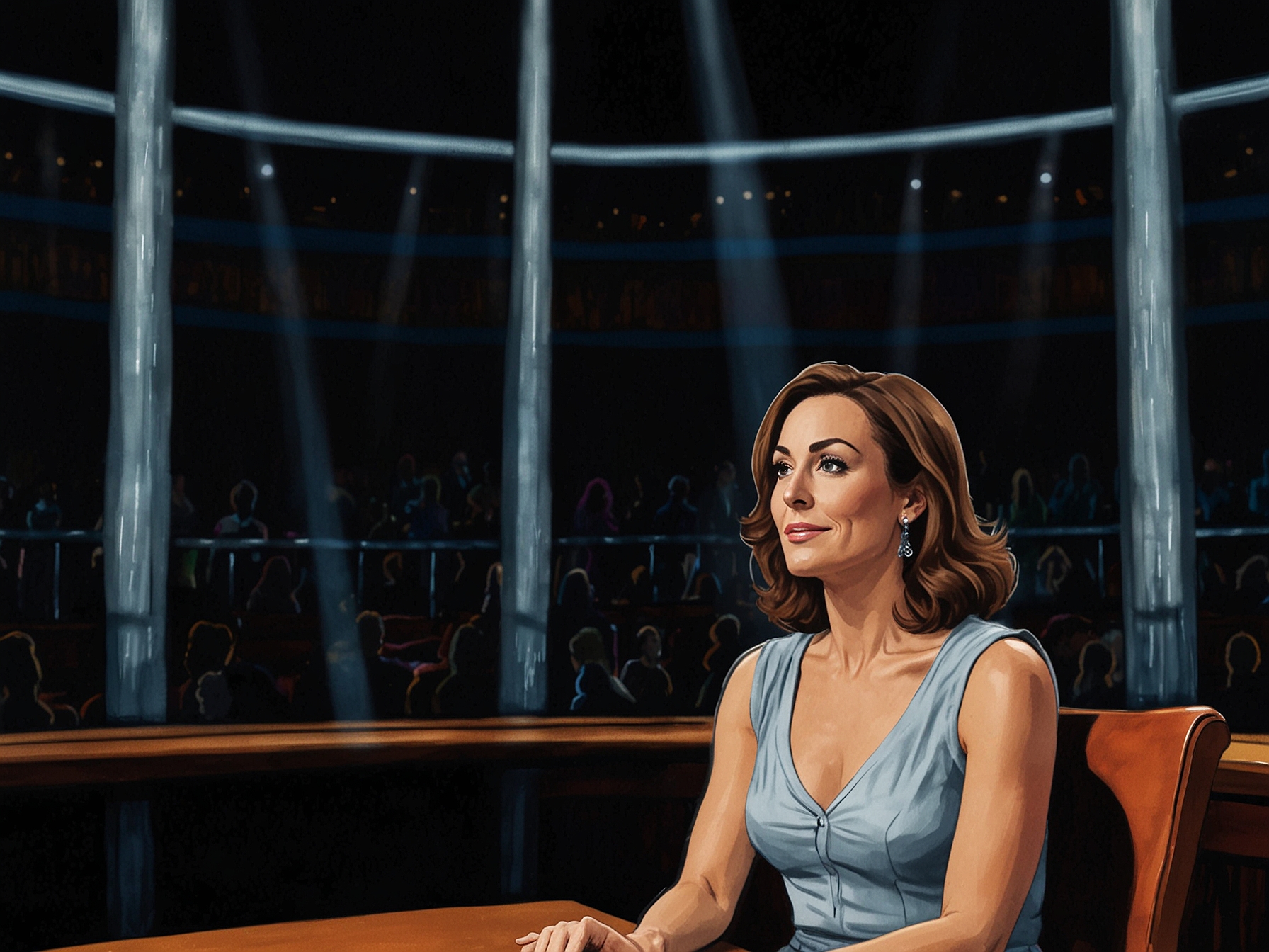 A candid moment from a podcast recording, showcasing Laura Benanti expressing her thoughts passionately while discussing her relationship with Zachary Levi.
