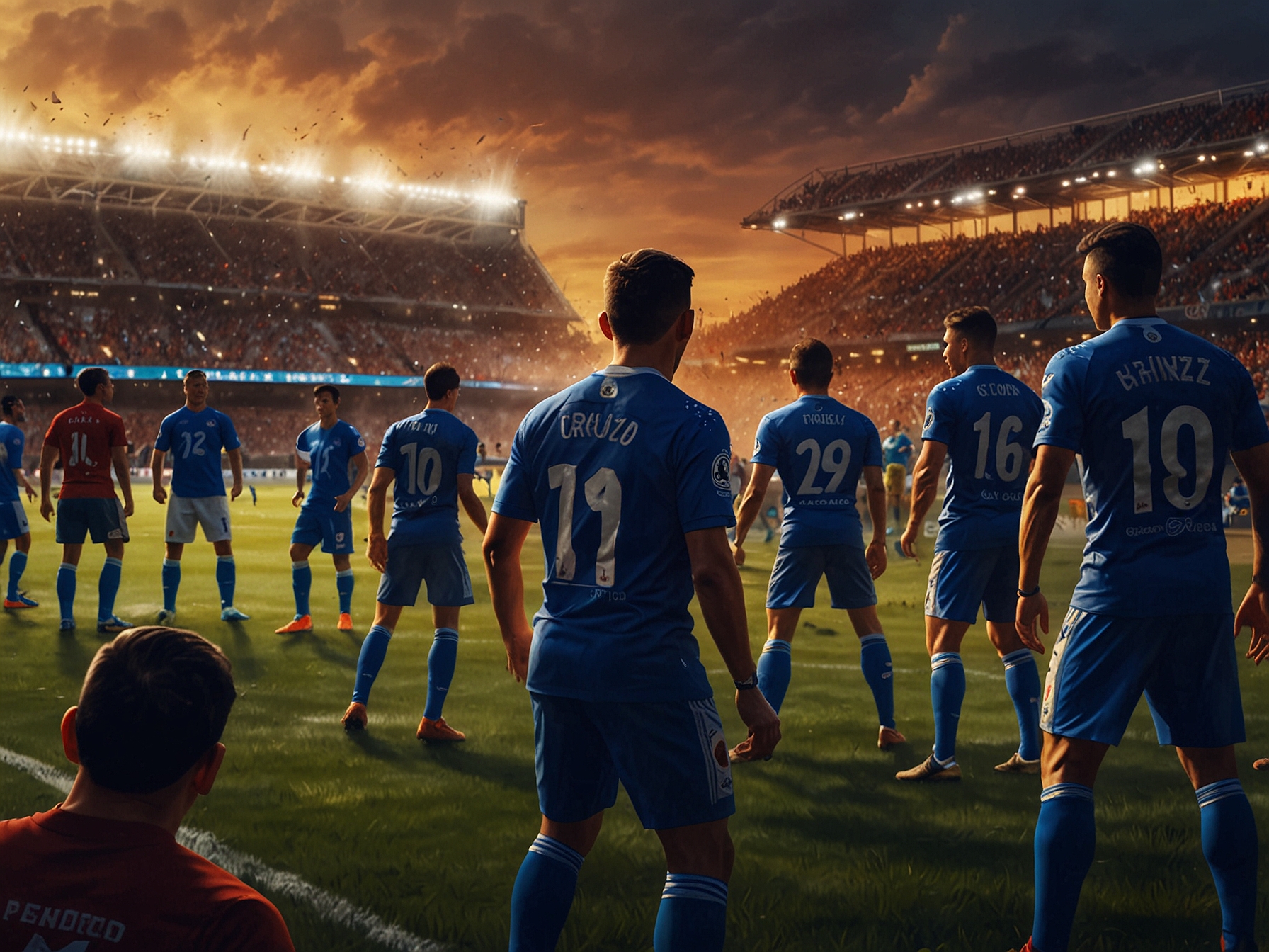 A dramatic image of Henry Martín celebrating a goal with his teammates, showcasing the joy and relief as they navigate the challenges of the game against rivals Cruz Azul.