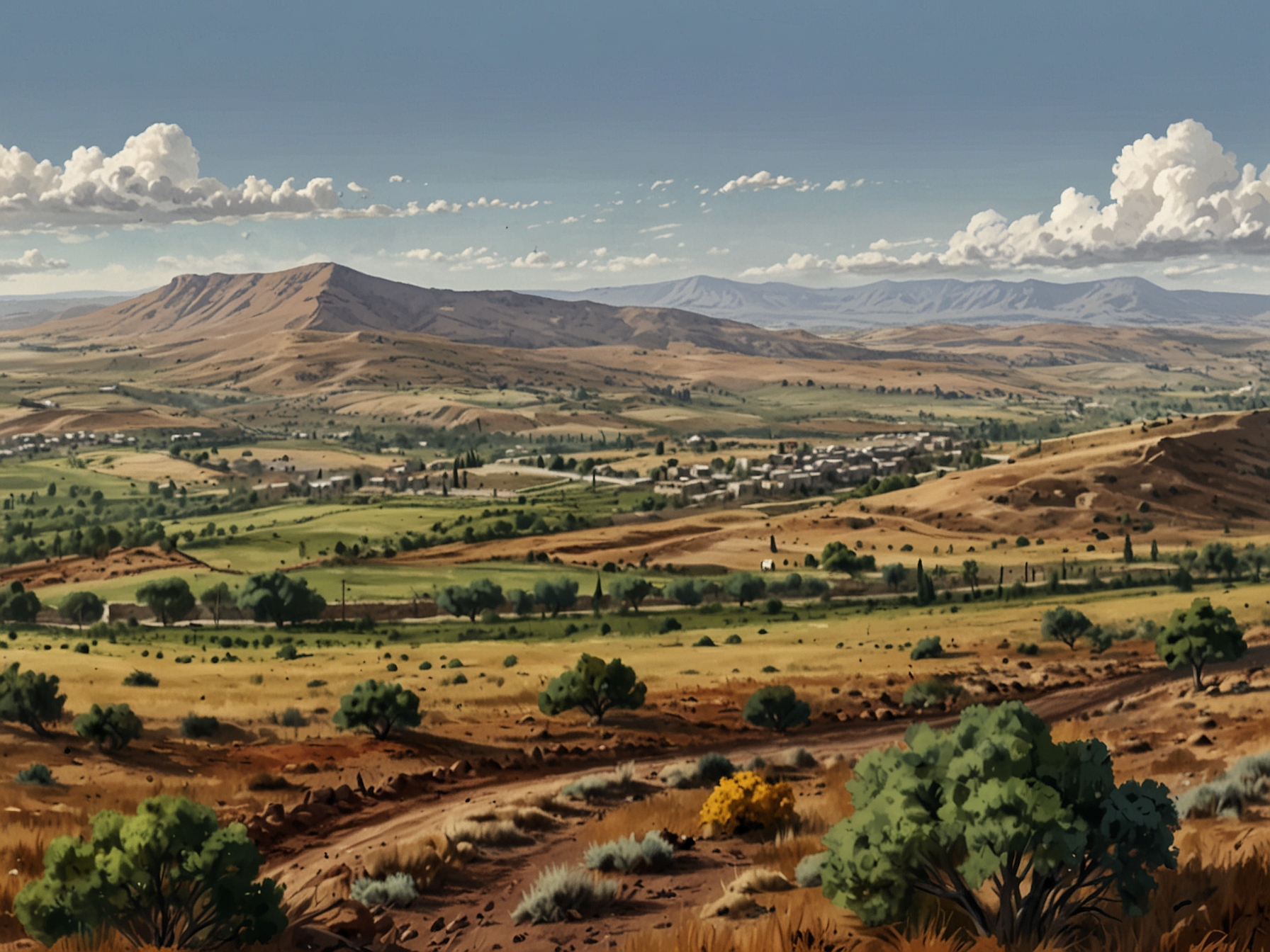 A panoramic view of the Golan Heights, showcasing the buffer zone and the surrounding landscapes, symbolizing the tense geopolitical situation involving Israel and Syria.