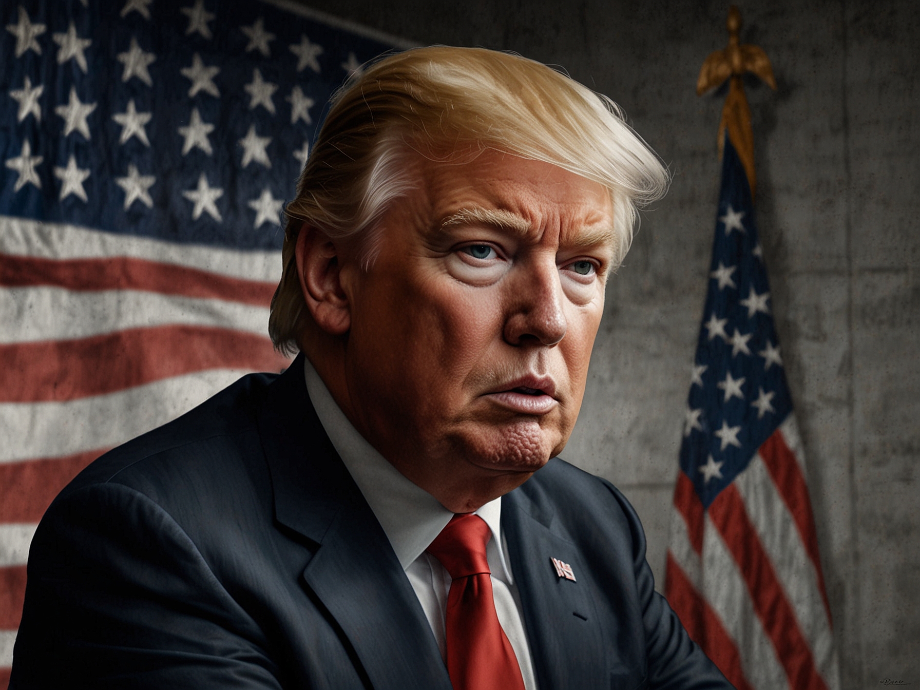 A graphic representation of Trump's proposed policies featuring icons of deportation, tariffs, and healthcare, symbolizing his contentious positions for the next term.